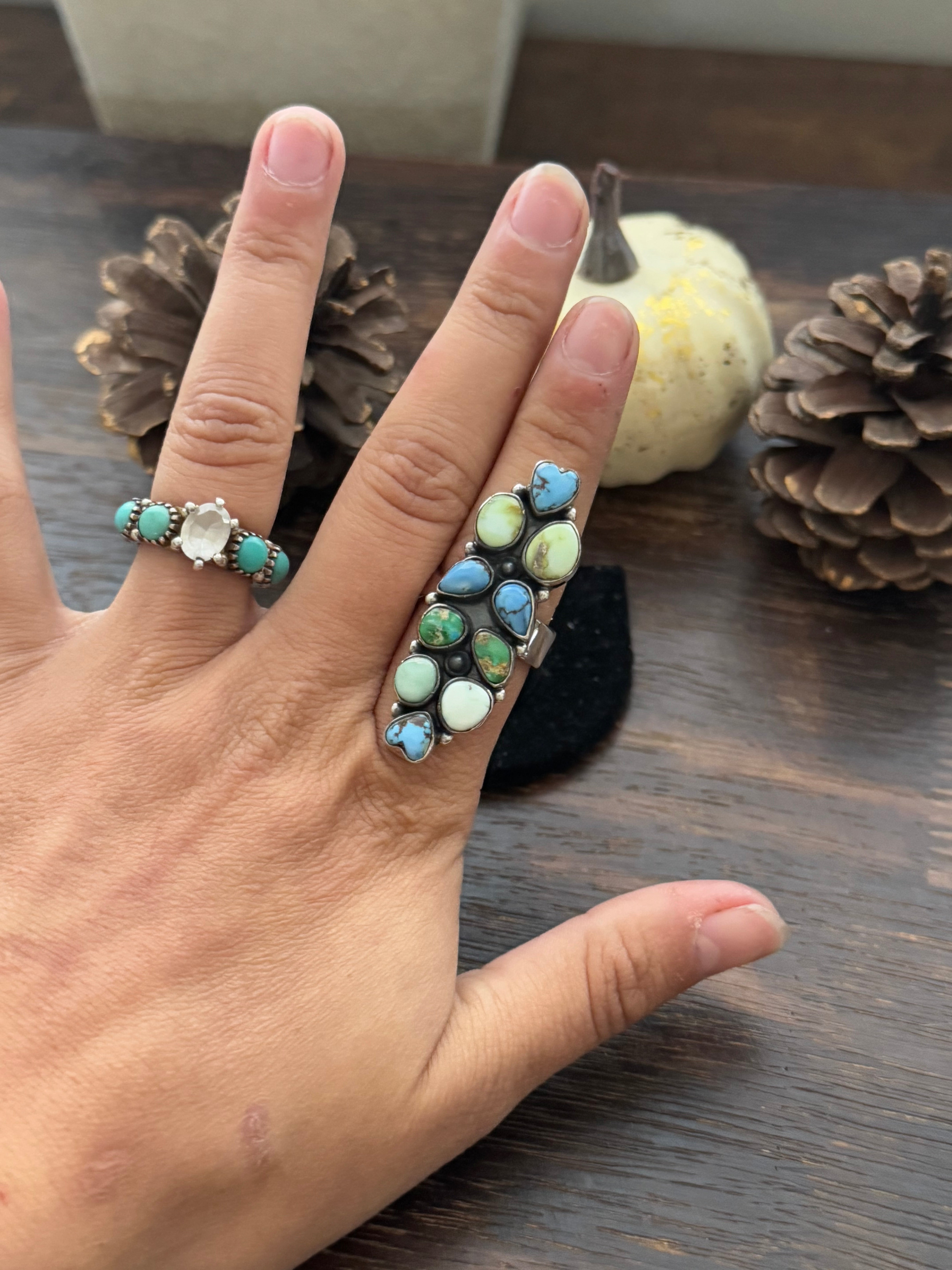 Southwest Handmade Multi Stone & Sterling Silver Adjustable Ring