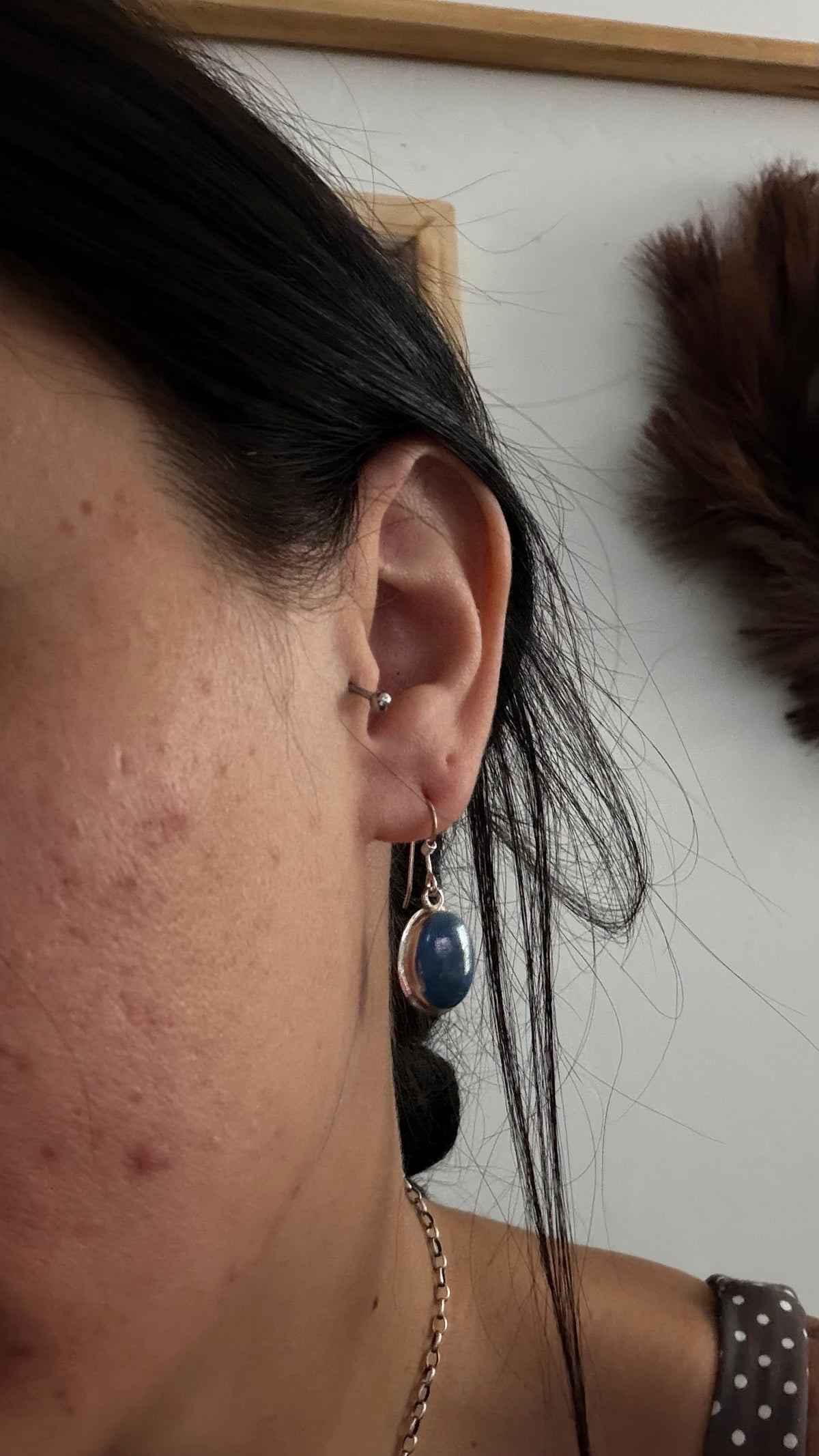 Navajo Made Lapis & Sterling Silver Dangle Earrings