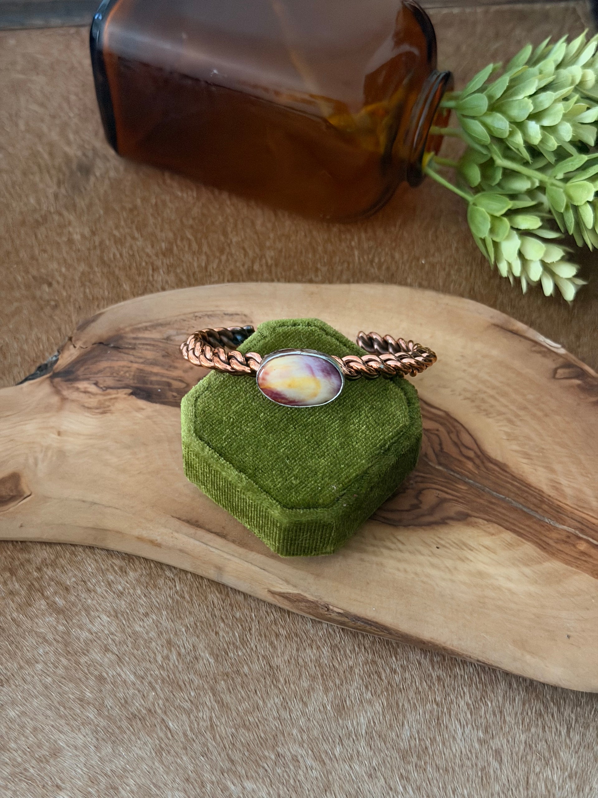 Navajo Made Purple Spiny Oyster & Copper Cuff Bracelet