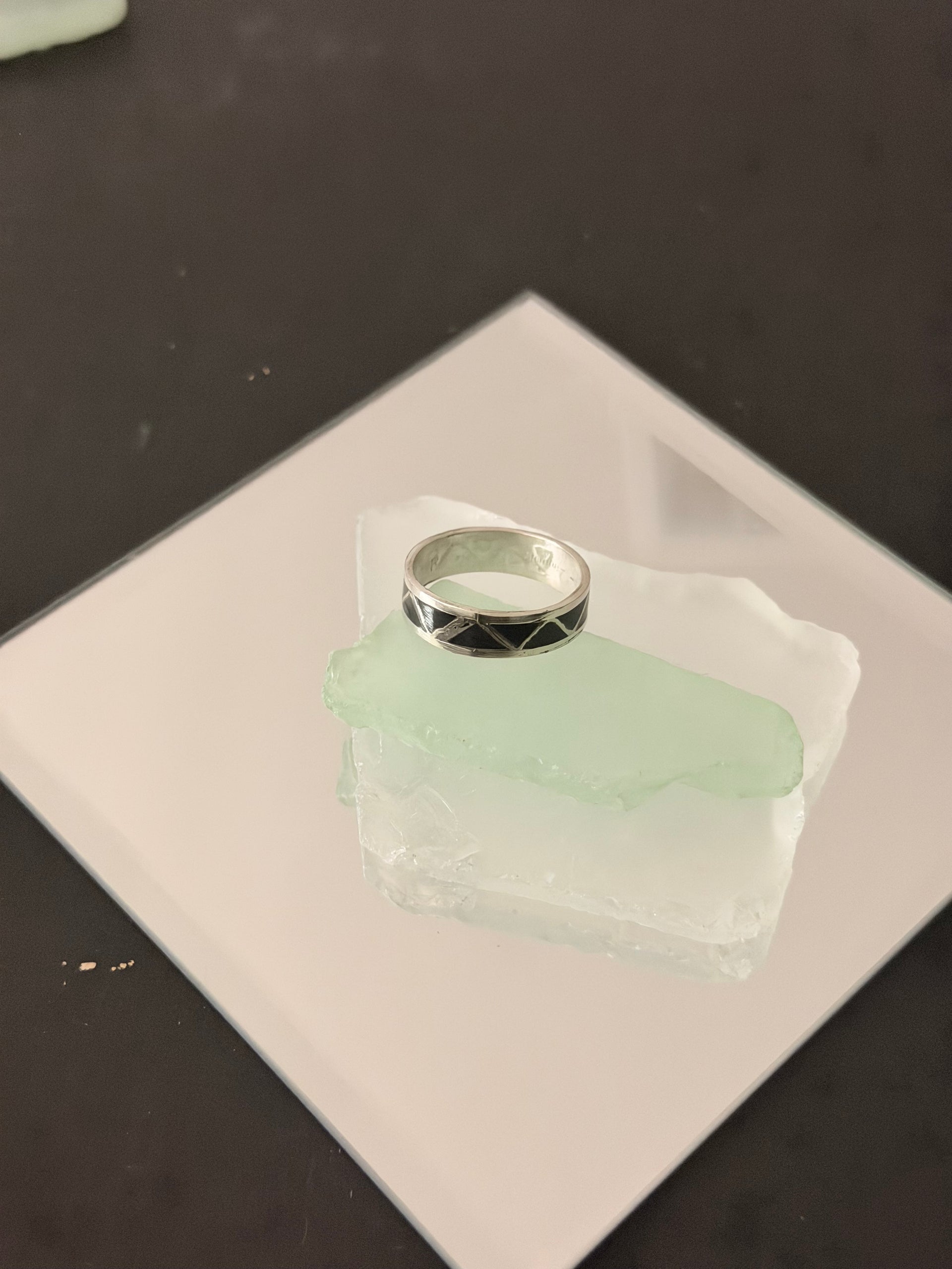 Navajo Made Onyx & Sterling Silver Inlay Ring