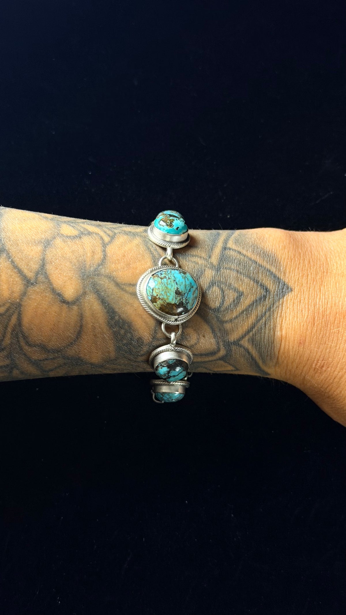 Navajo Made Blue Moon Turquoise & Sterling Silver Link Bracelet