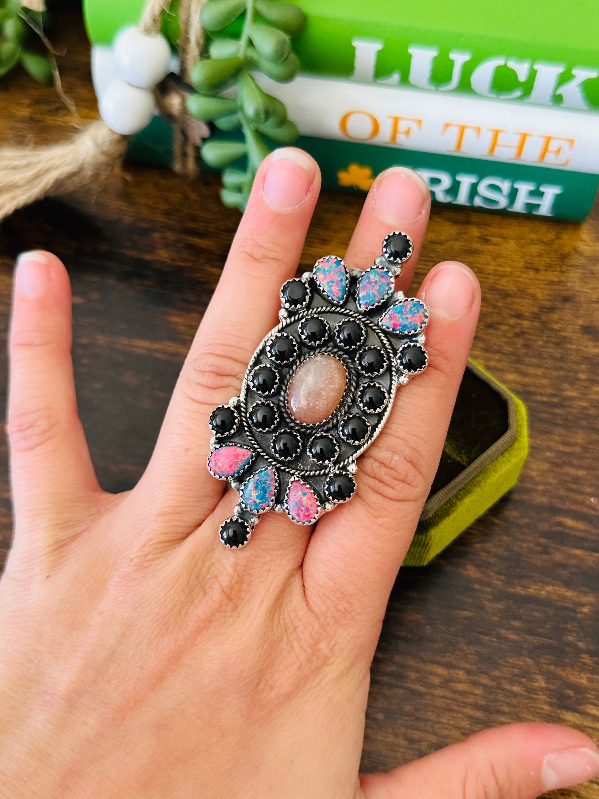 Southwest Handmade Multi Stone & Sterling Silver Adjustable Cluster Ring