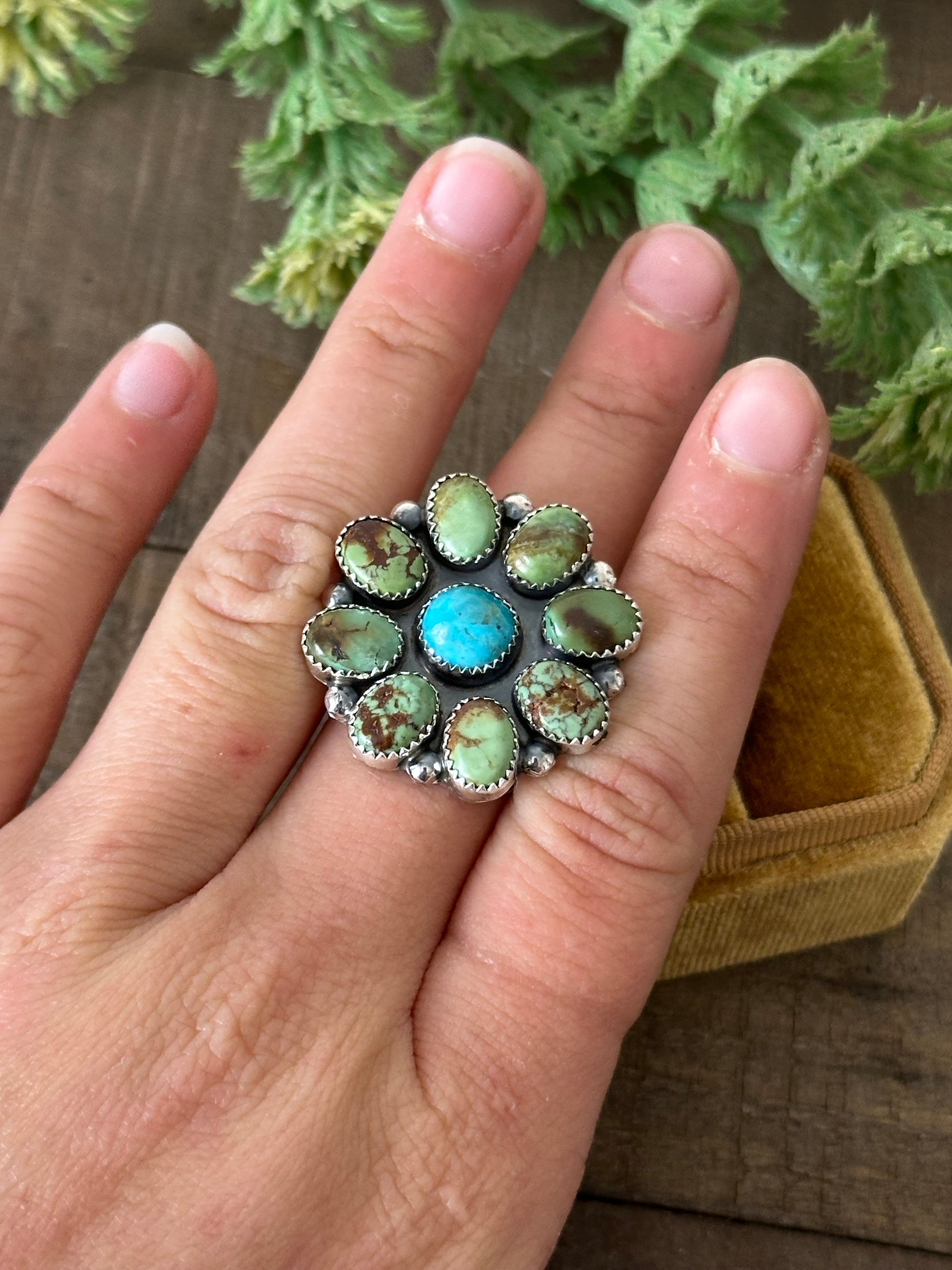 Navajo Made Multi Stone & Sterling Silver Ring Size 8.5