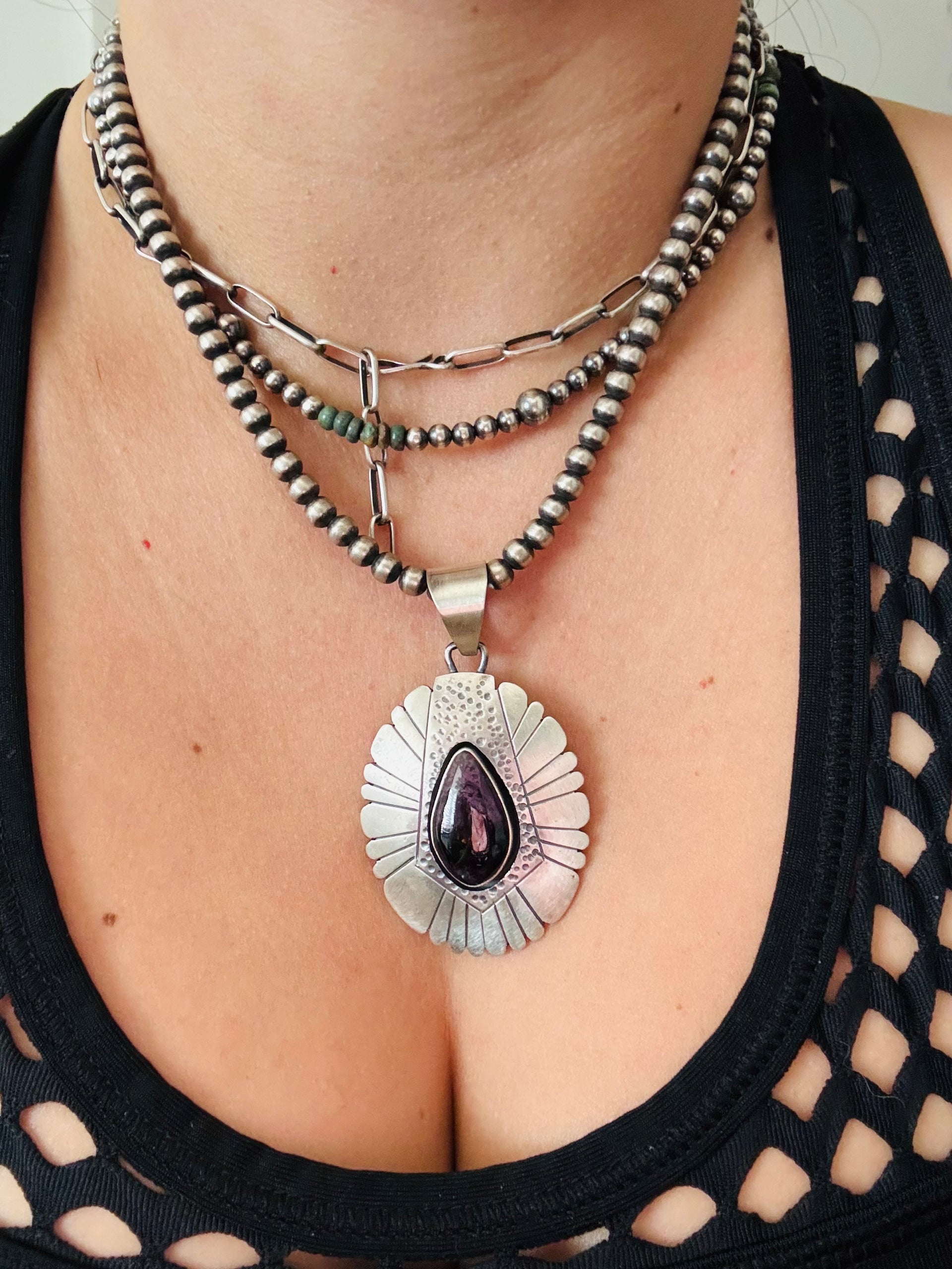 Navajo Made Sugilite & Sterling Silver Pendant
