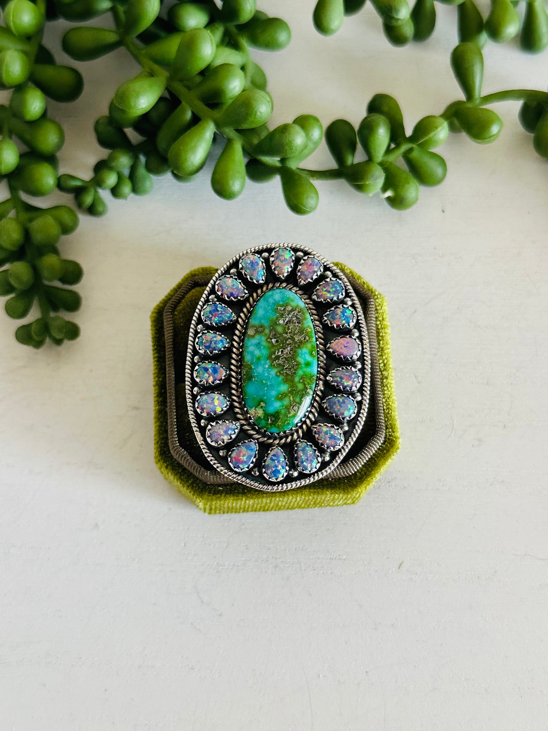 Southwest Handmade Multi Stone & Sterling Silver Adjustable Cluster Ring