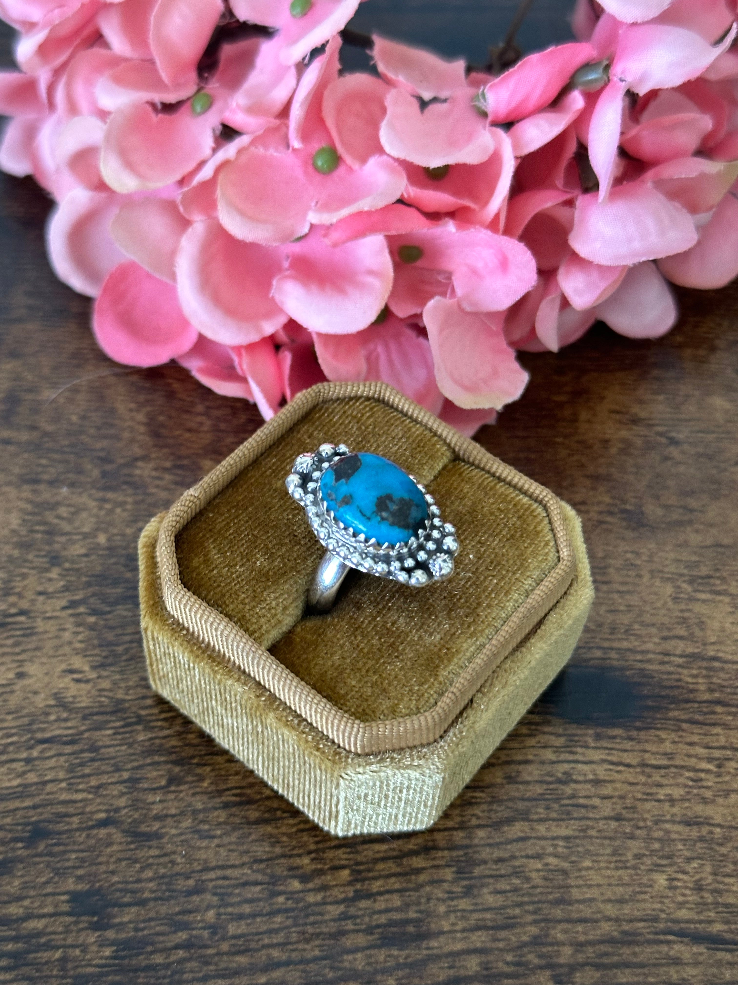 Southwest Handmade Kingman Turquoise & Sterling Silver Ring Size 7