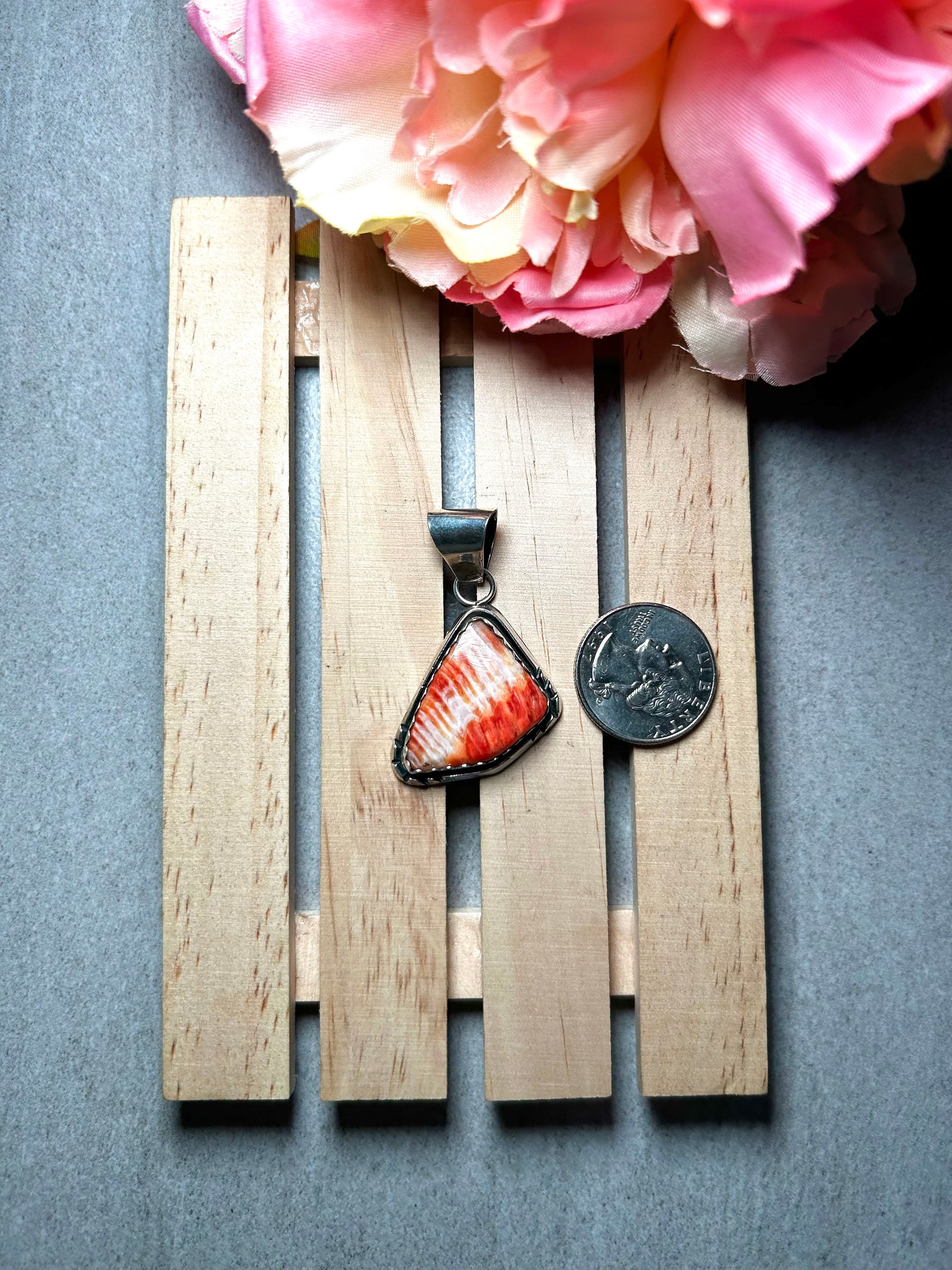 Navajo Made Spiny Oyster & Sterling Silver Pendant