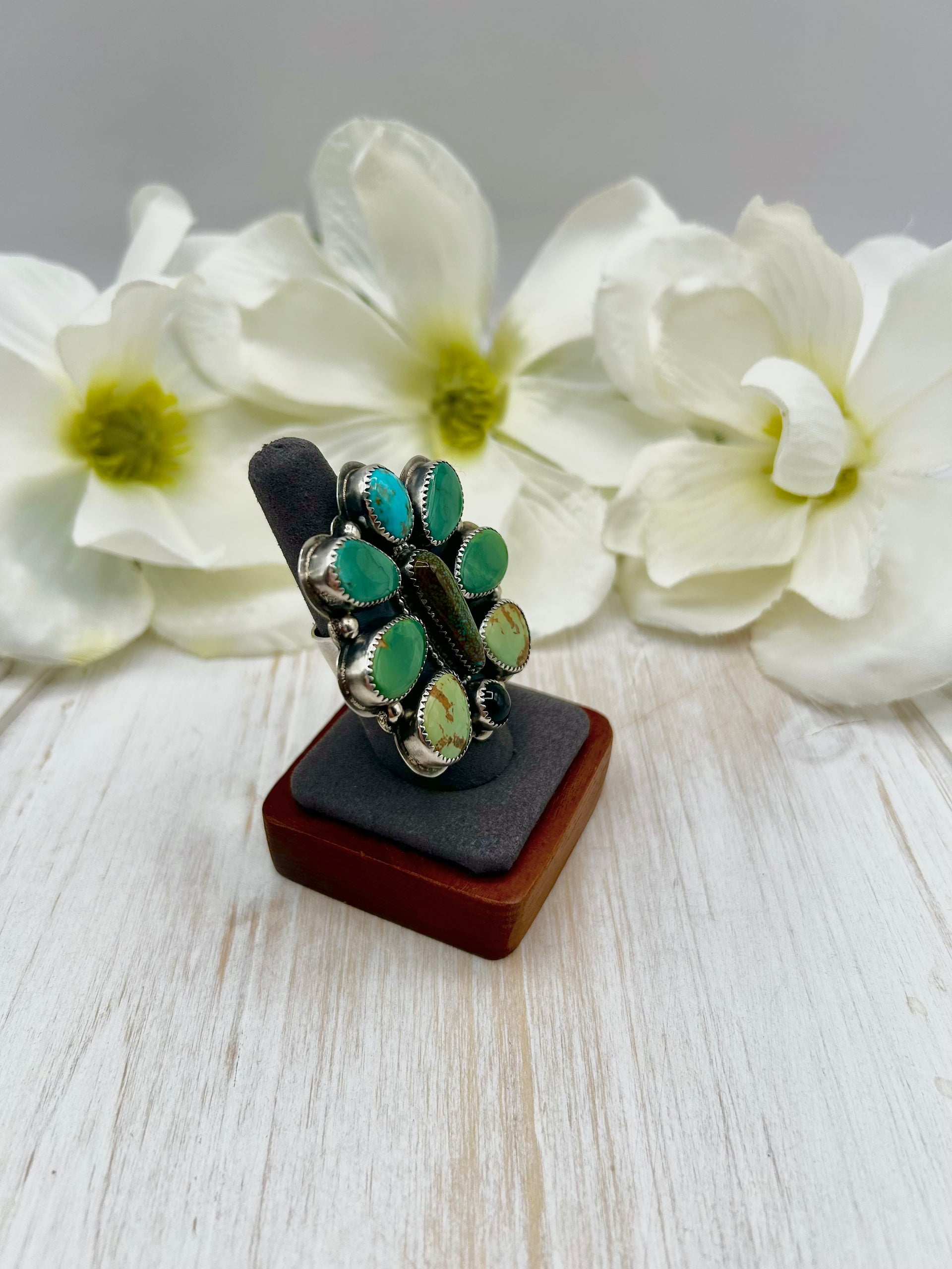 Navajo Made Multi Stone & Sterling Silver Adjustable Ring