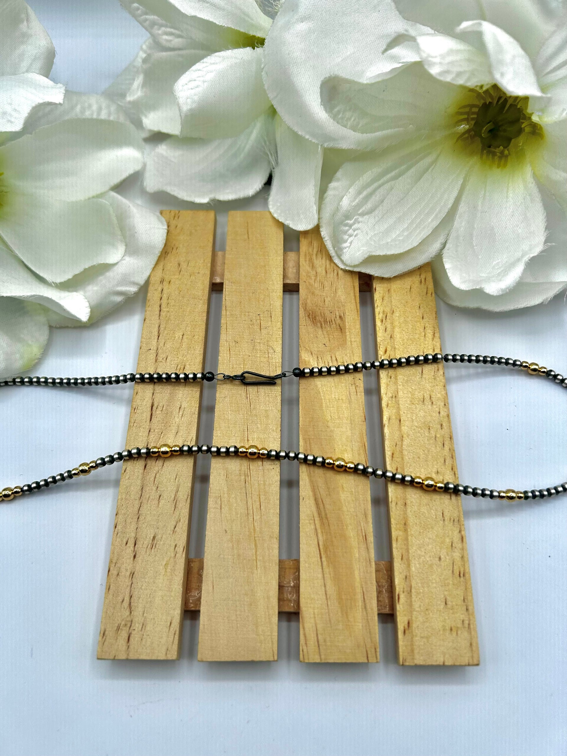 Navajo Made Strung 14K Gold Plated & Sterling Silved Necklace