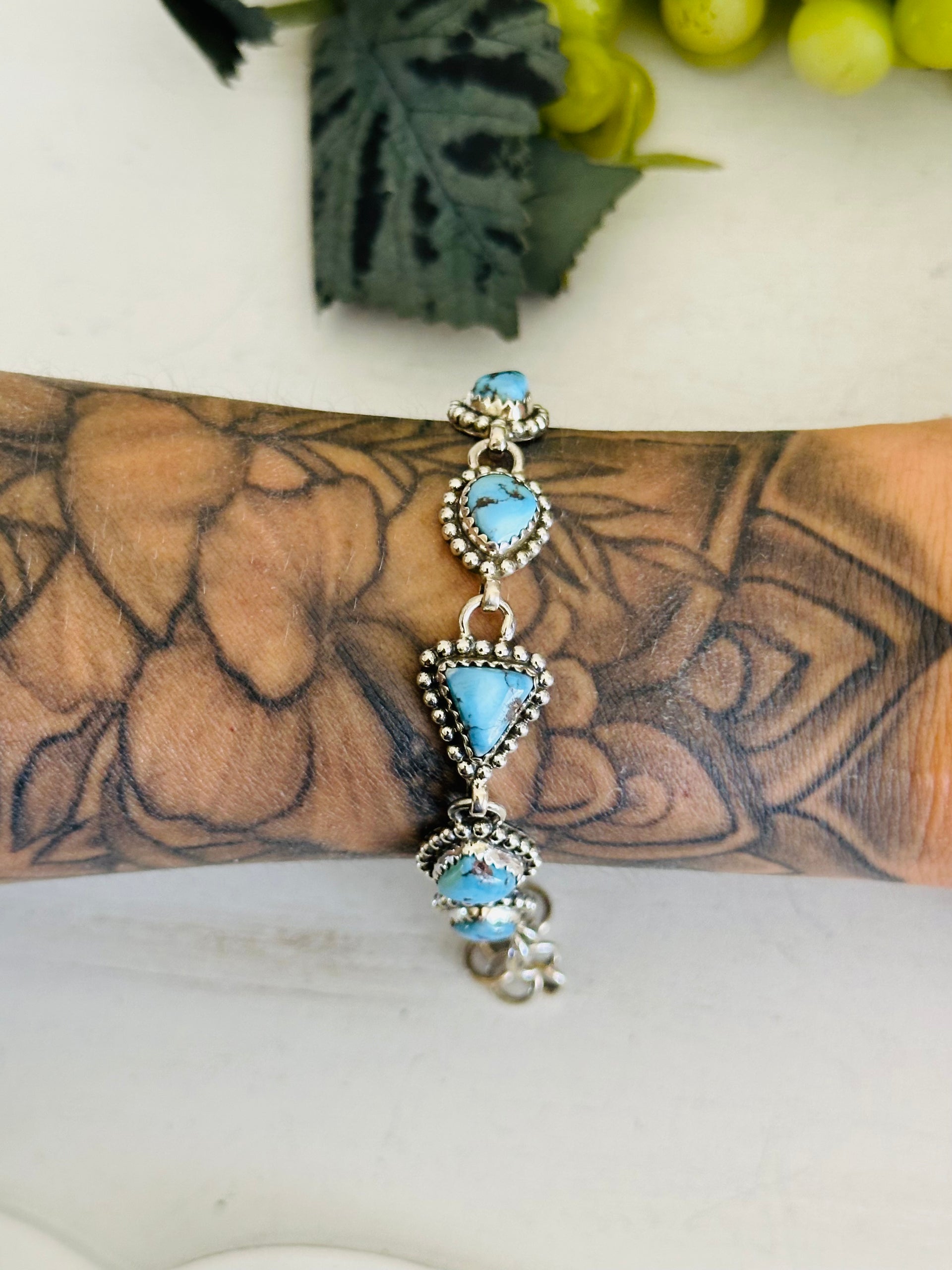 Southwest Made Golden Hills Turquoise & Sterling Silver Bracelet