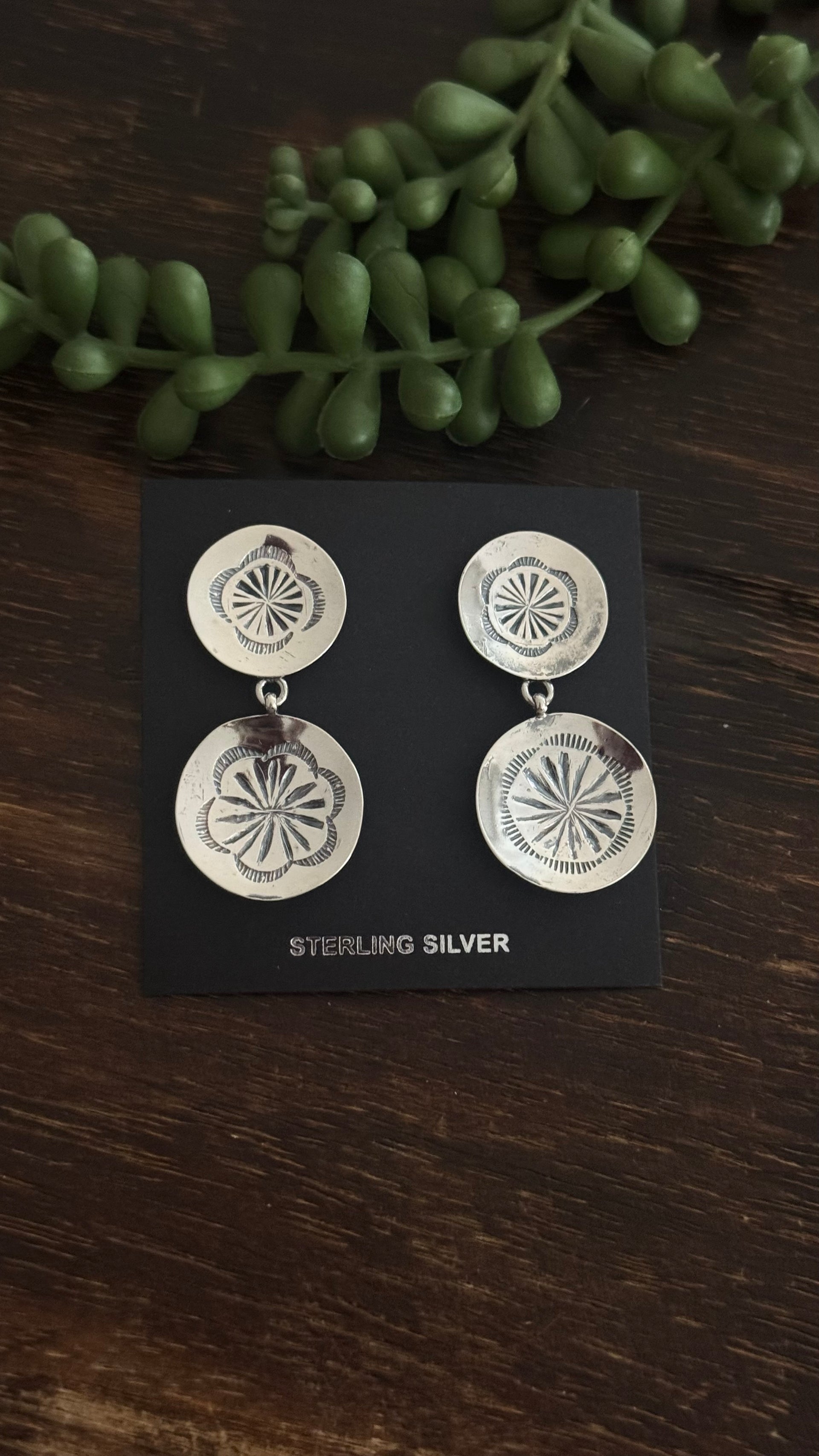 Navajo Made Sterling Silver Post Dangle Earrings