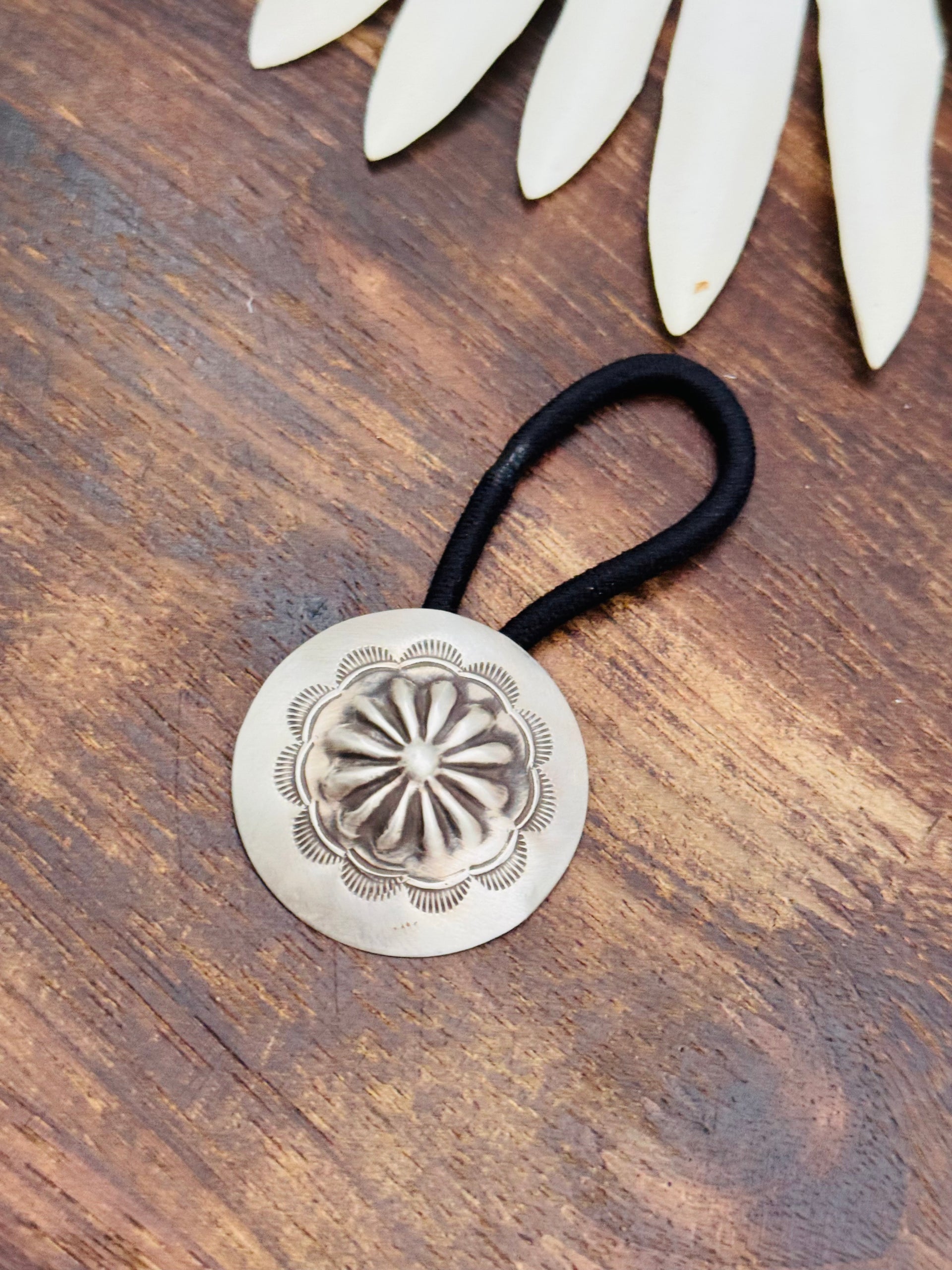 Navajo Made Sterling Silver Concho Ponytail Holder