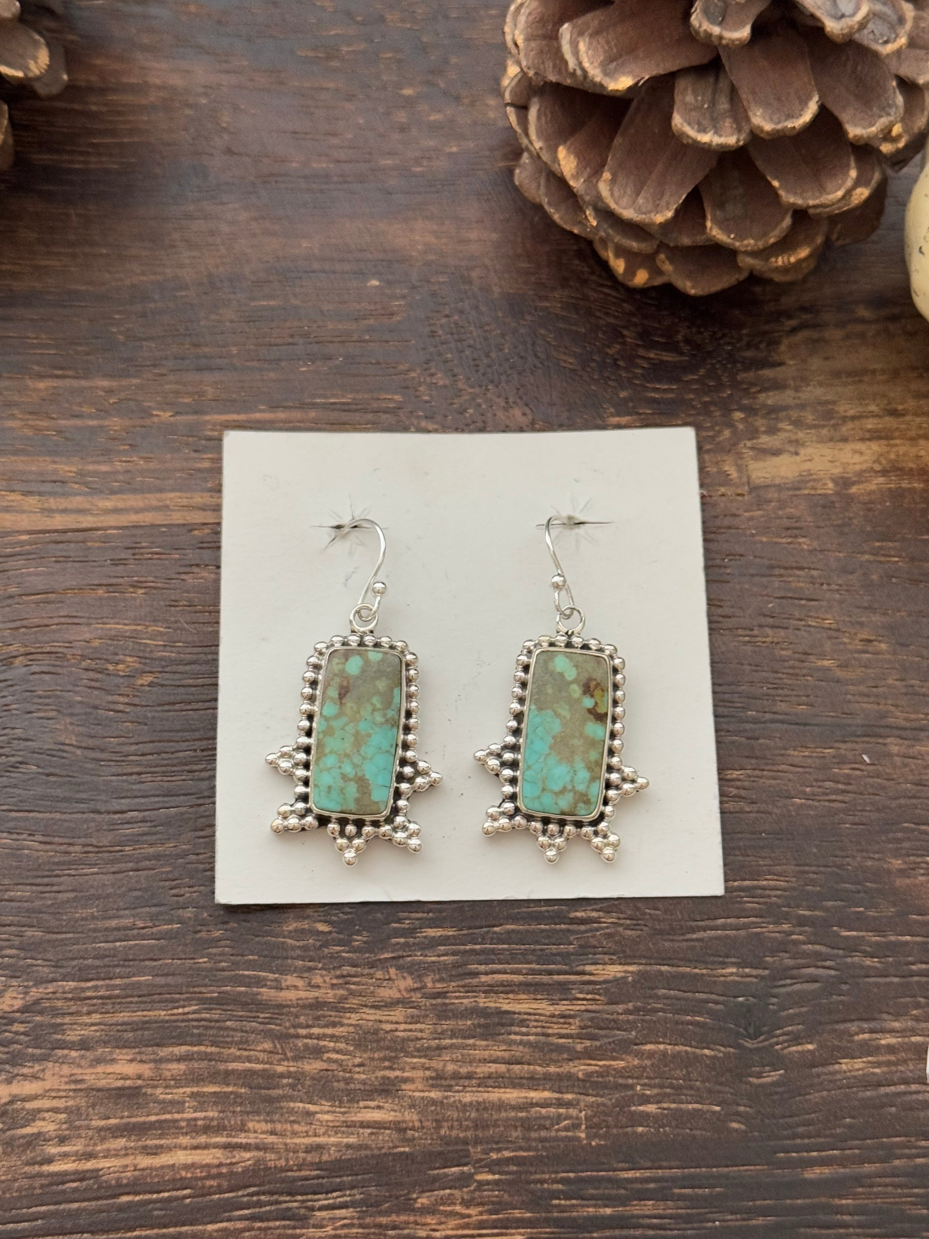 Southwest Handmade #8 Turquoise & Sterling Silver Dangle Earrings