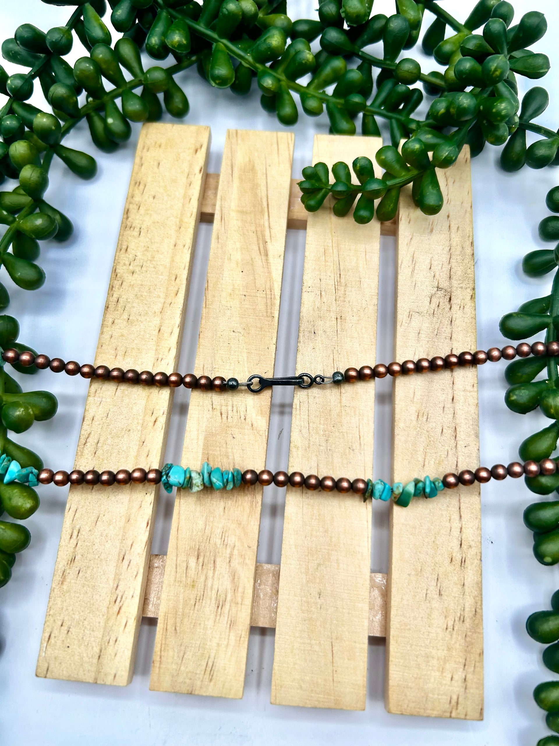 Navajo Made Strung Kingman Turquoise & Copper Necklace