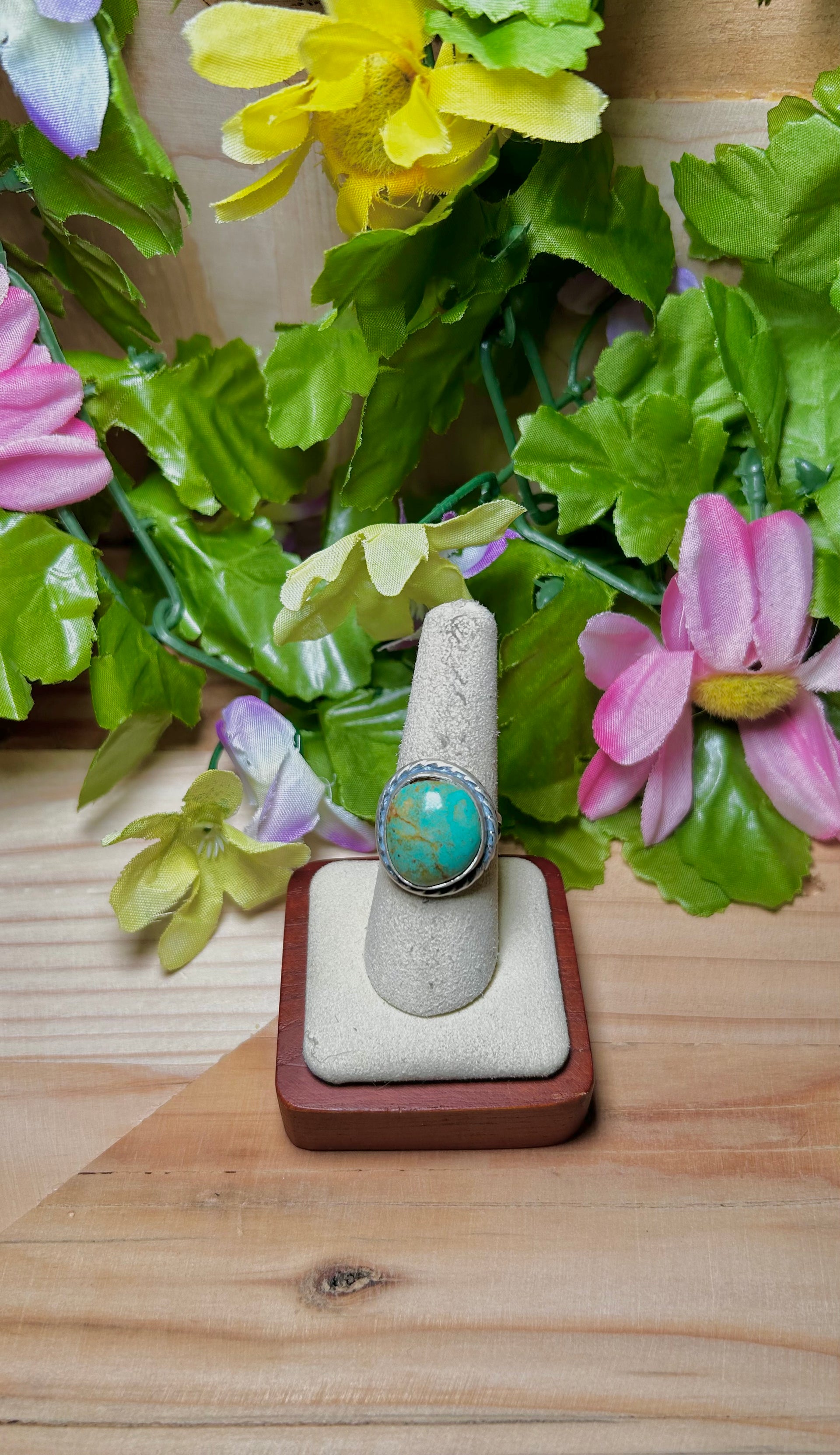 Navajo Made Kingman Turquoise & Sterling Silver Ring Size 8