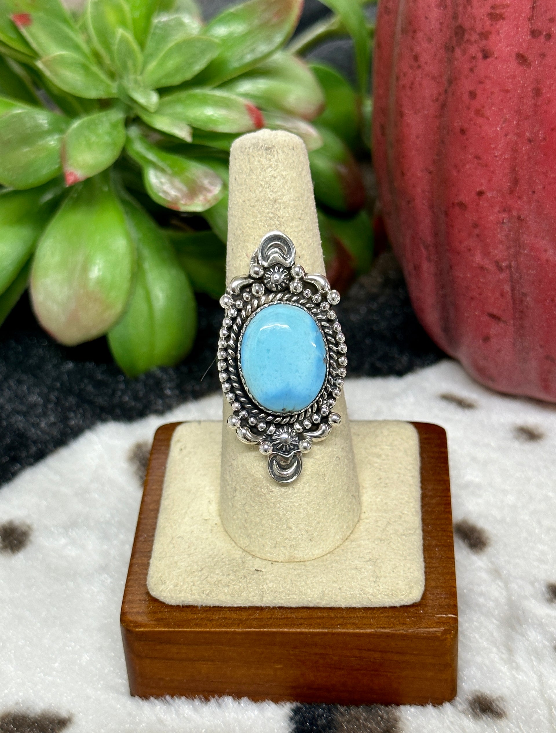 Southwest Handmade Golden Hill’s Turquoise & Sterling Silver Ring Size 7.25
