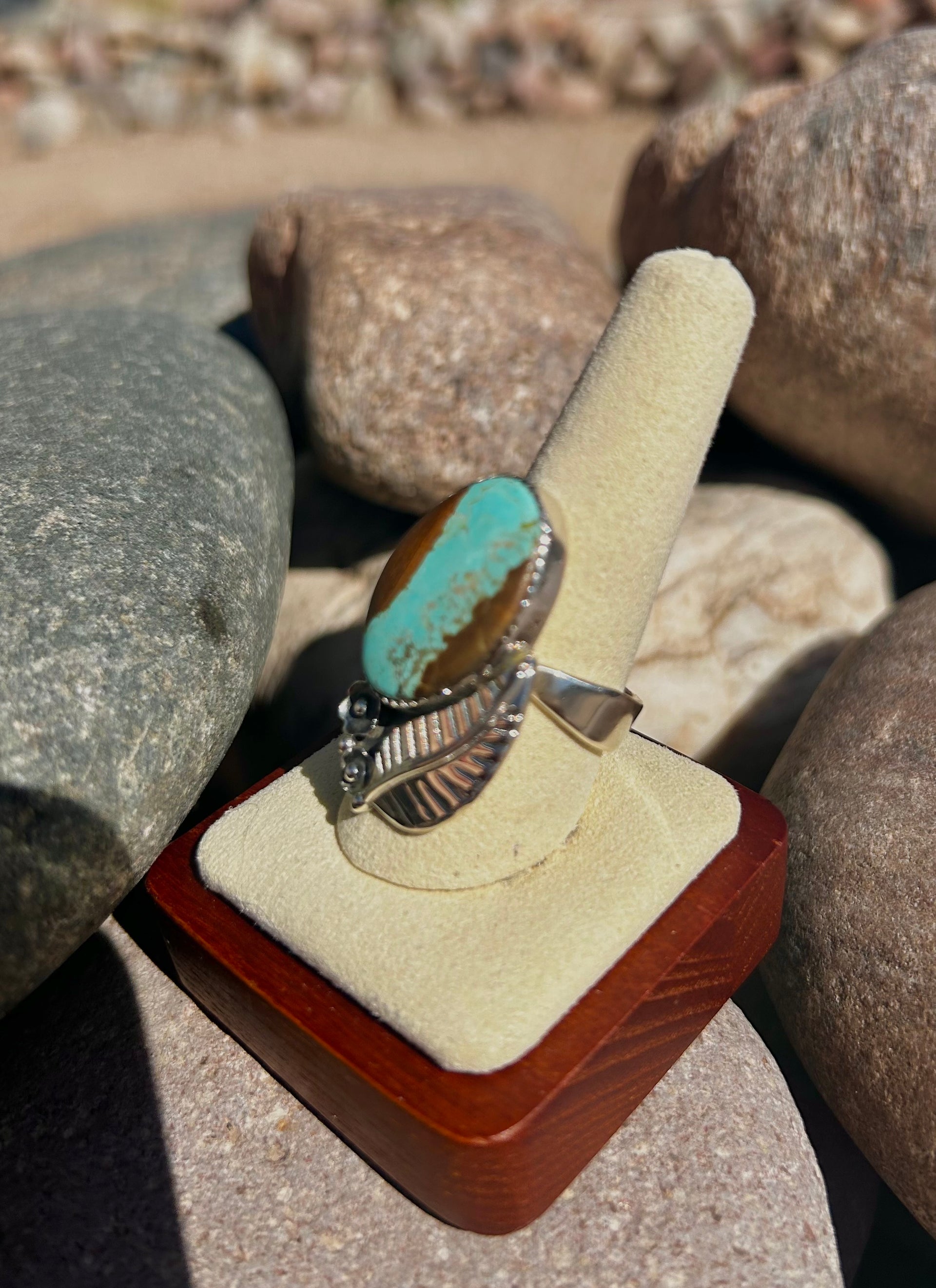 Southwest Number 8 Turquoise & Sterling Silver Ring Size 9.75
