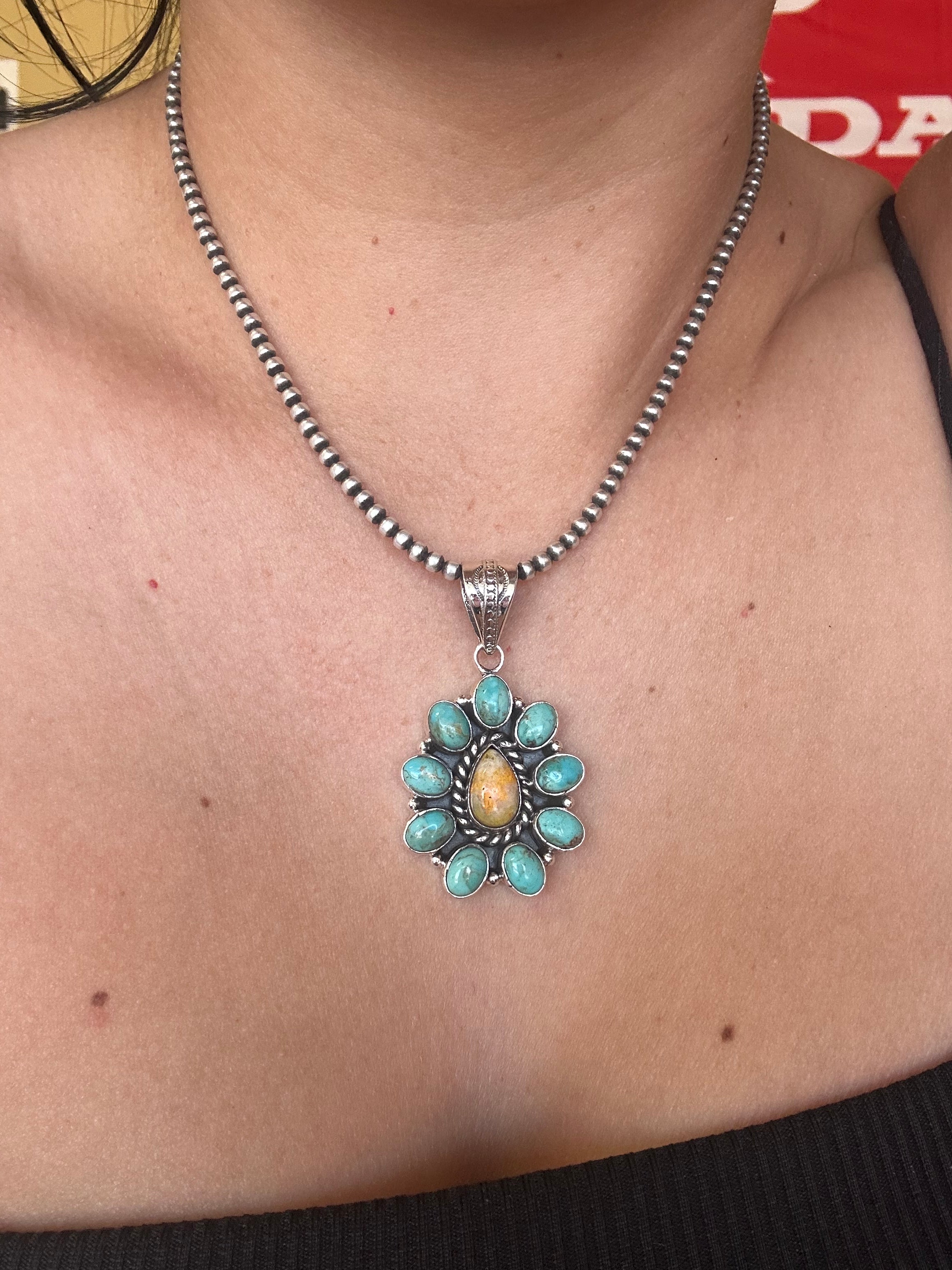 Southwest Handmade Multi Stone & Sterling Silver Cluster Pendant