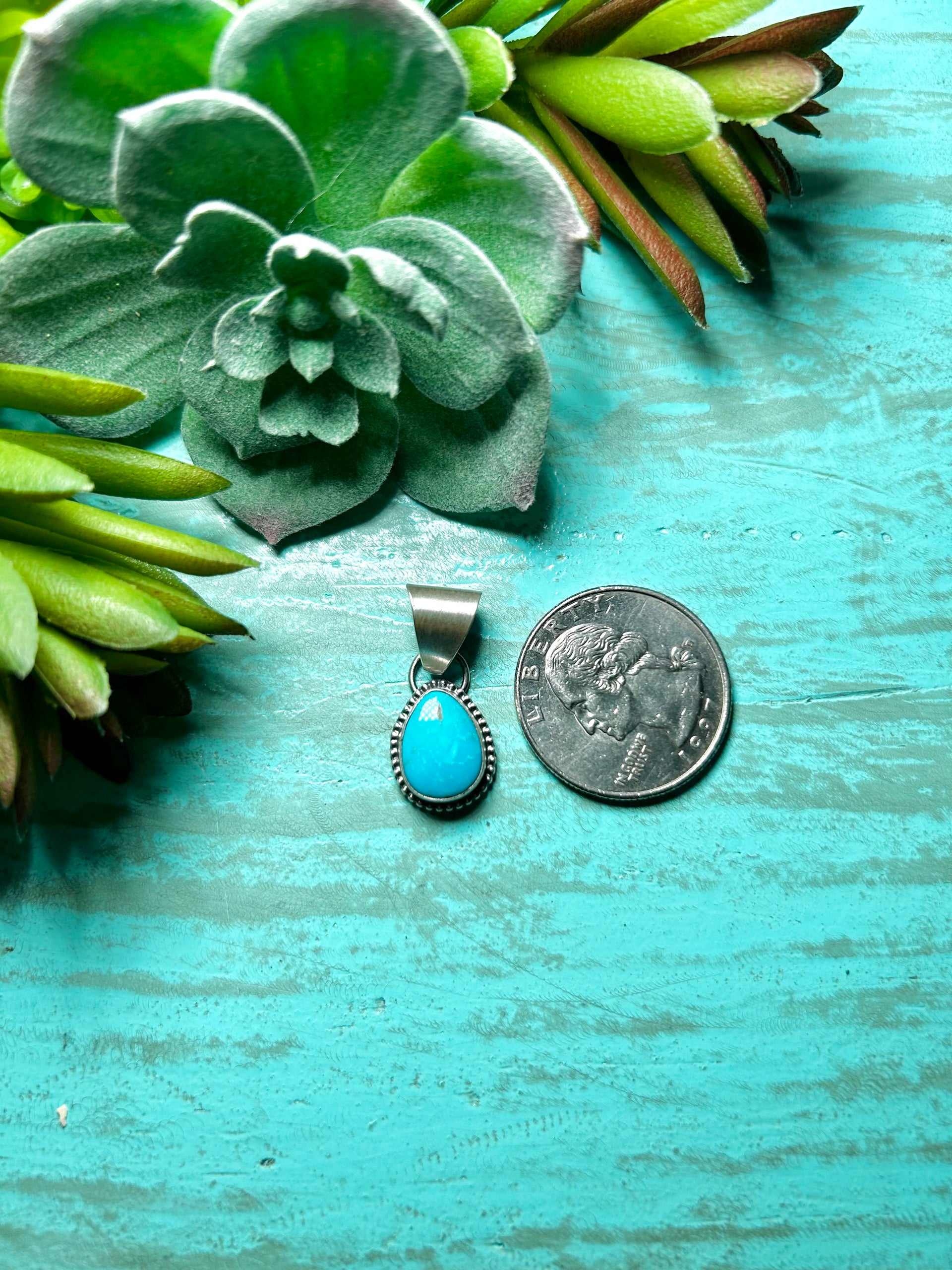Navajo Made Kingman Turquoise & Sterling Silver Pendant