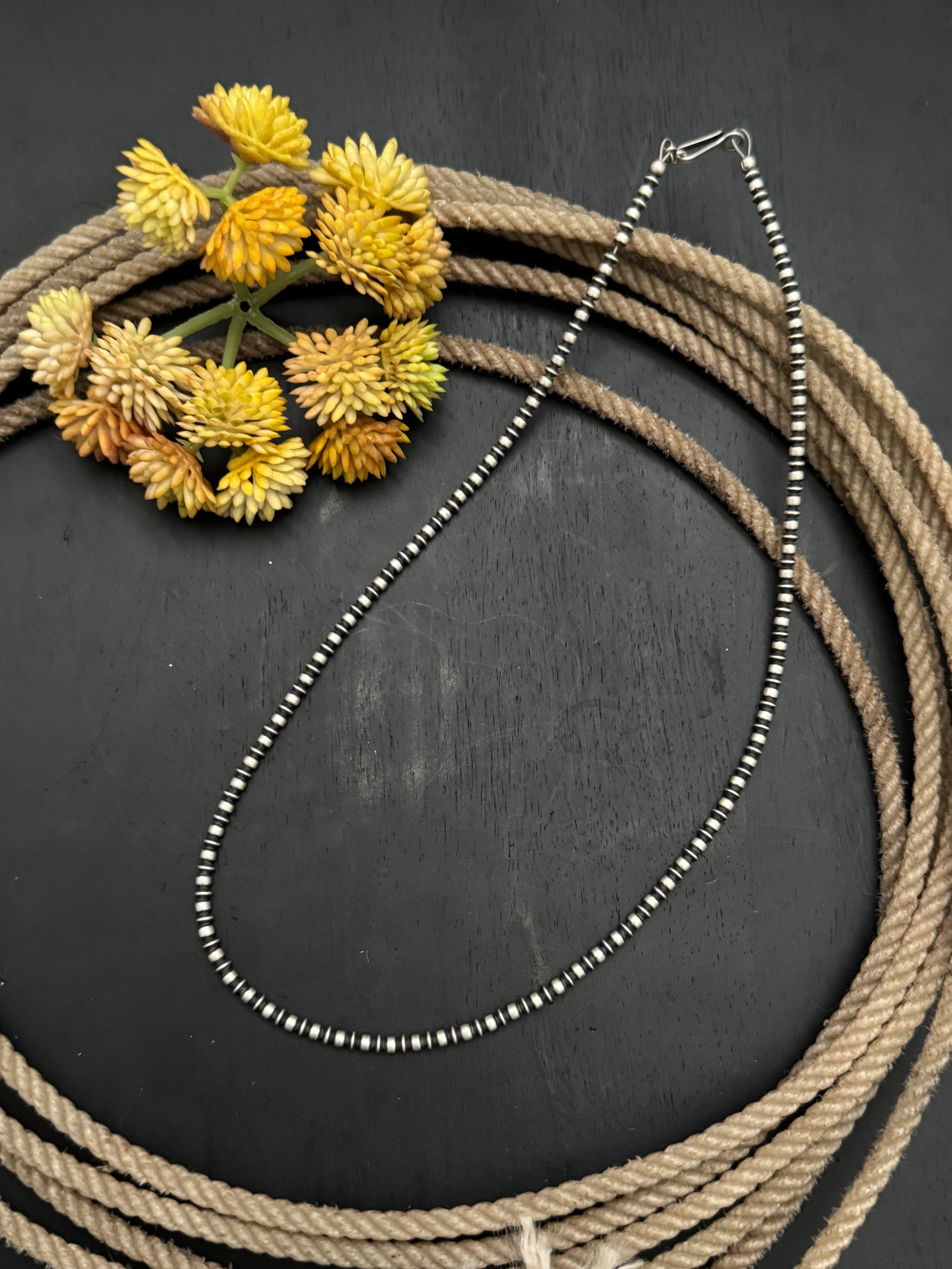 Navajo Strung Graduated Sterling Silver Pearls Beaded Necklace