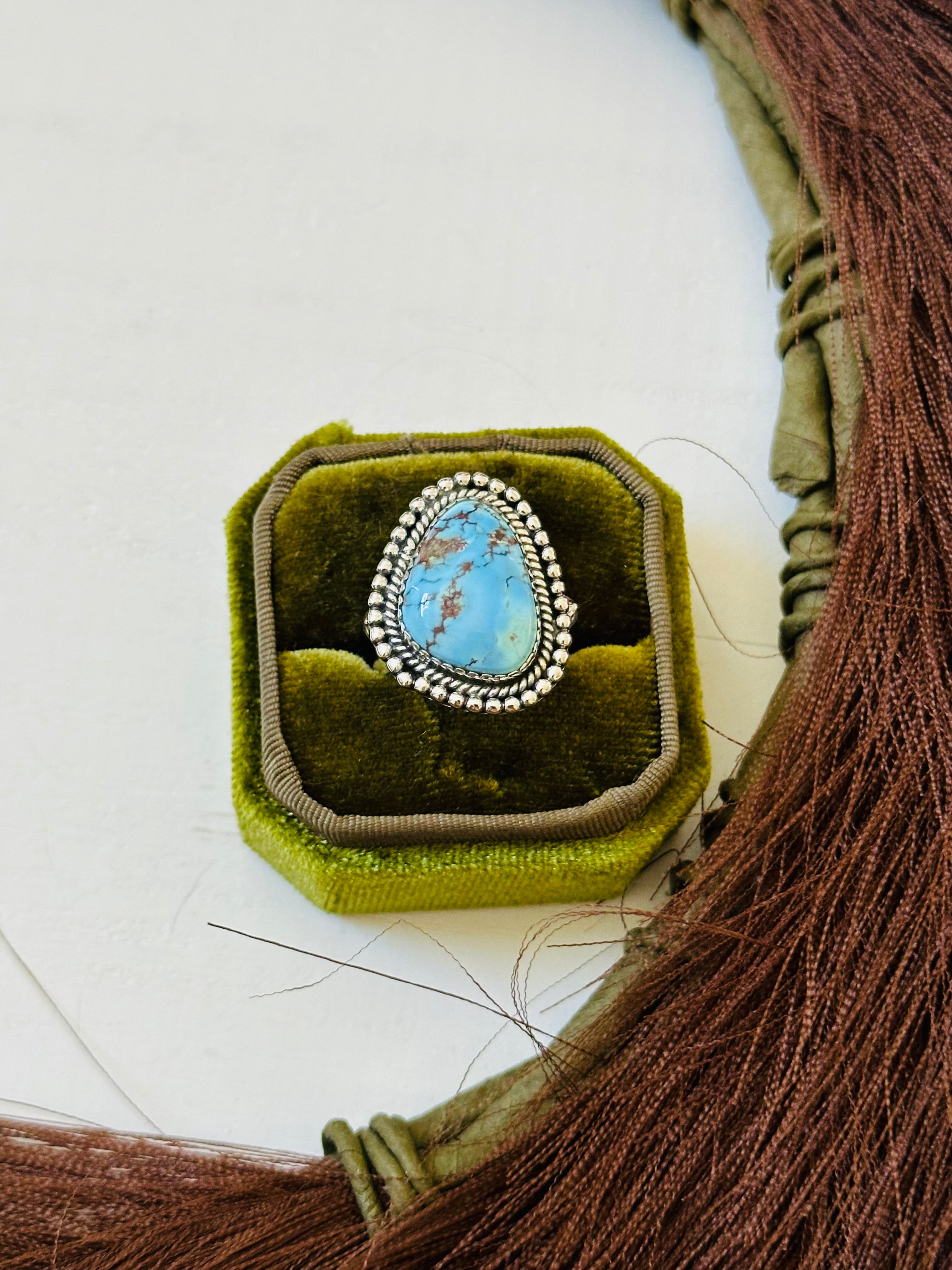 Southwest Handmade Golden Hills Turquoise & Sterling Silver Ring Size 8.75