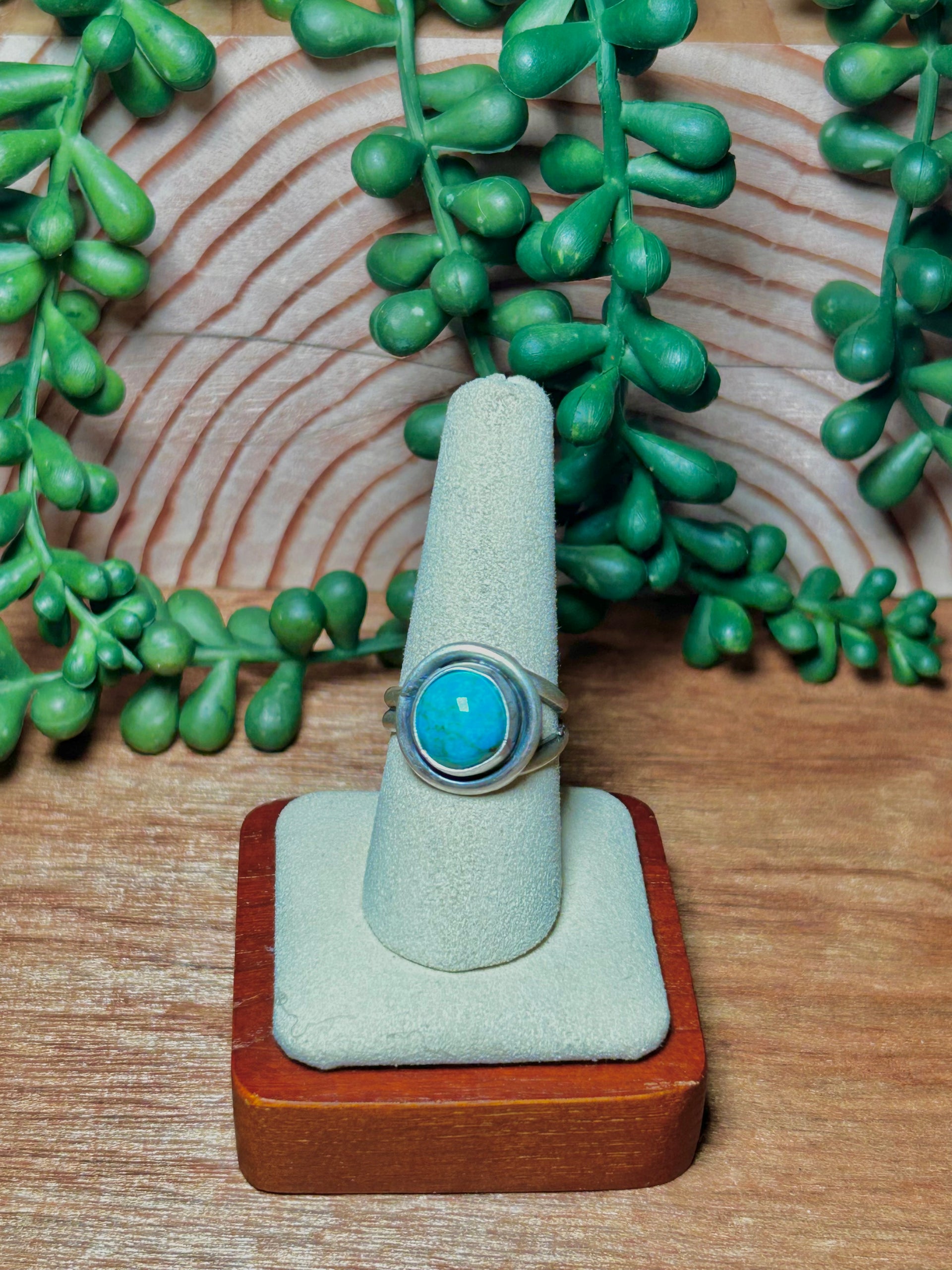 Navajo Made Kingman Turquoise & Sterling Silver Adjustable Ring