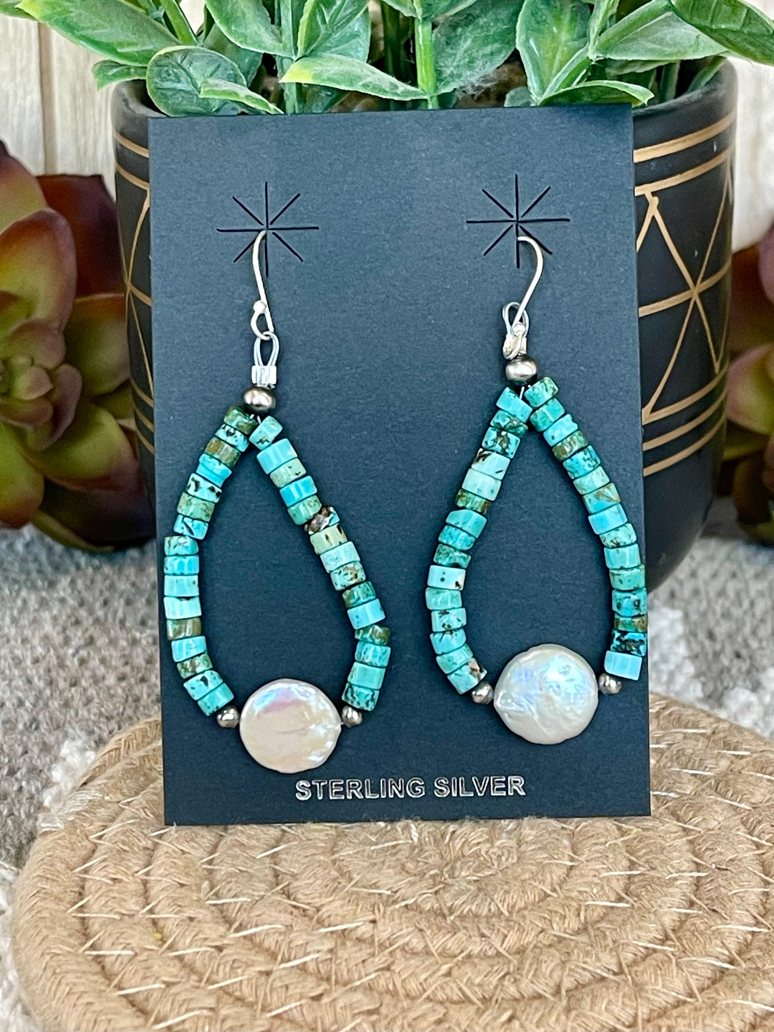 Southwest Handmade Beaded Teardrop Dangle Earrings