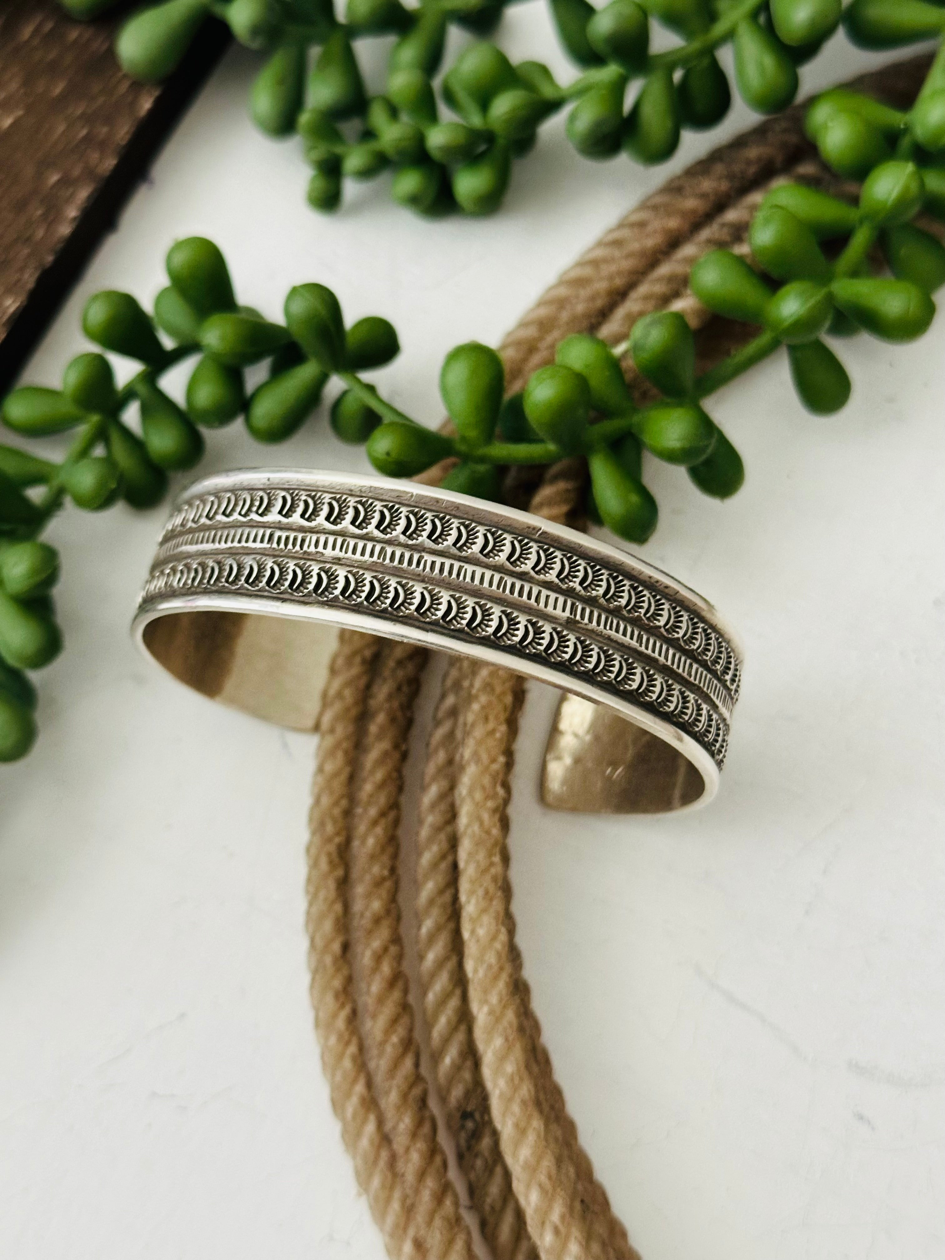 Ar Long Sterling Silver Cuff Bracelet