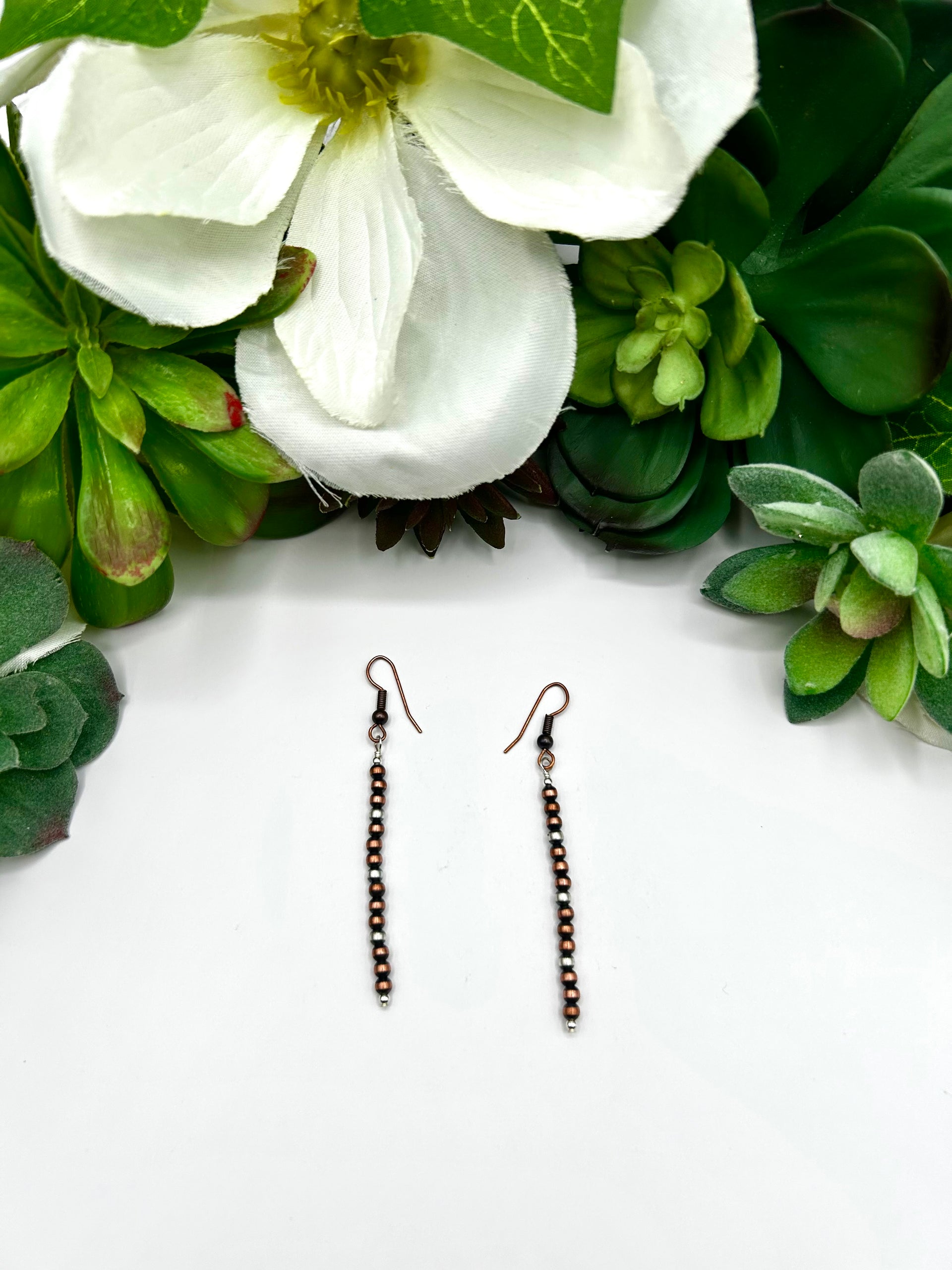 Navajo Made Copper & Sterling Silver Hook Dangle Earrings
