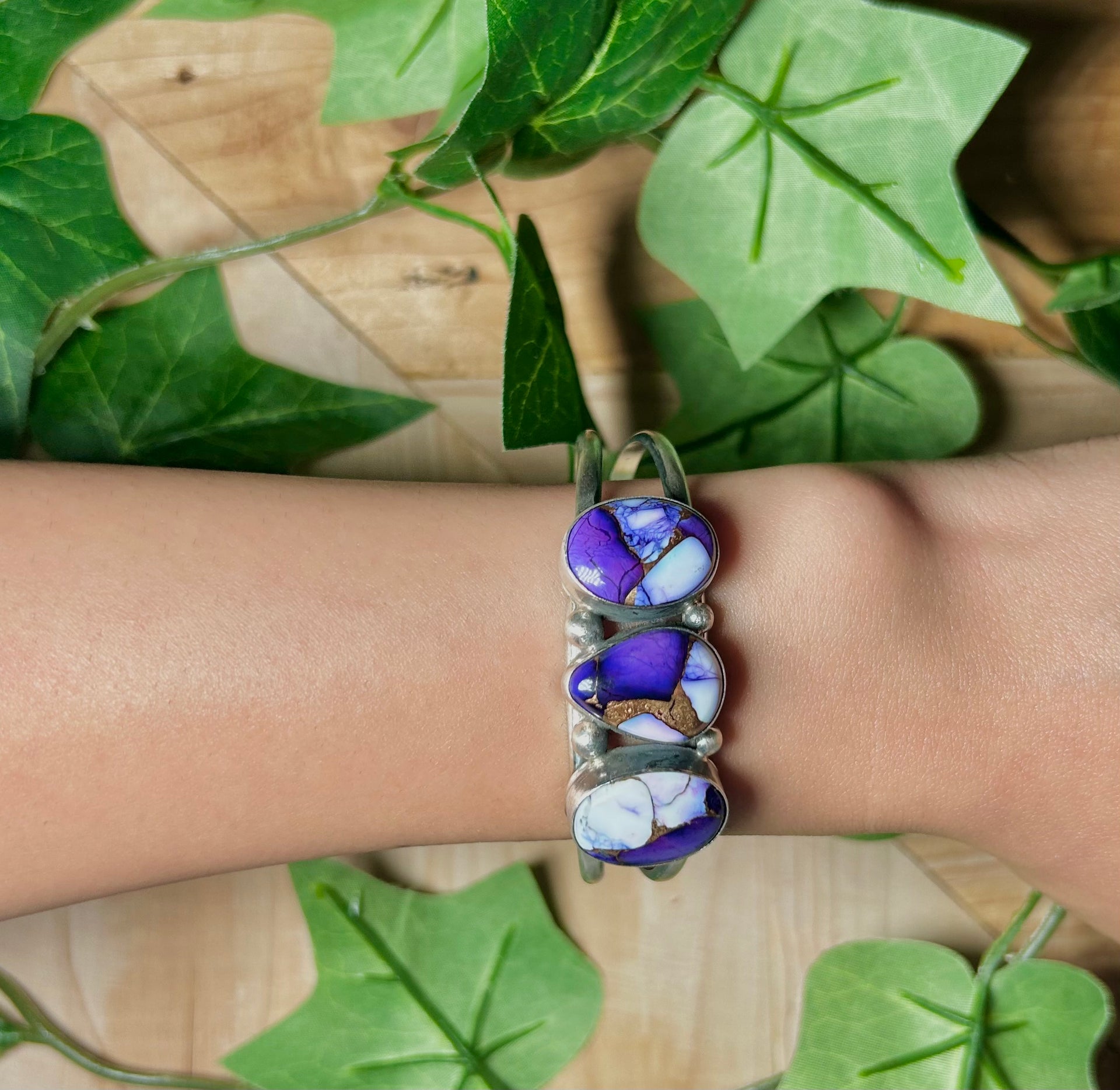 Augustine Largo Grape Dahlia & Sterling Silver Cuff Bracelet