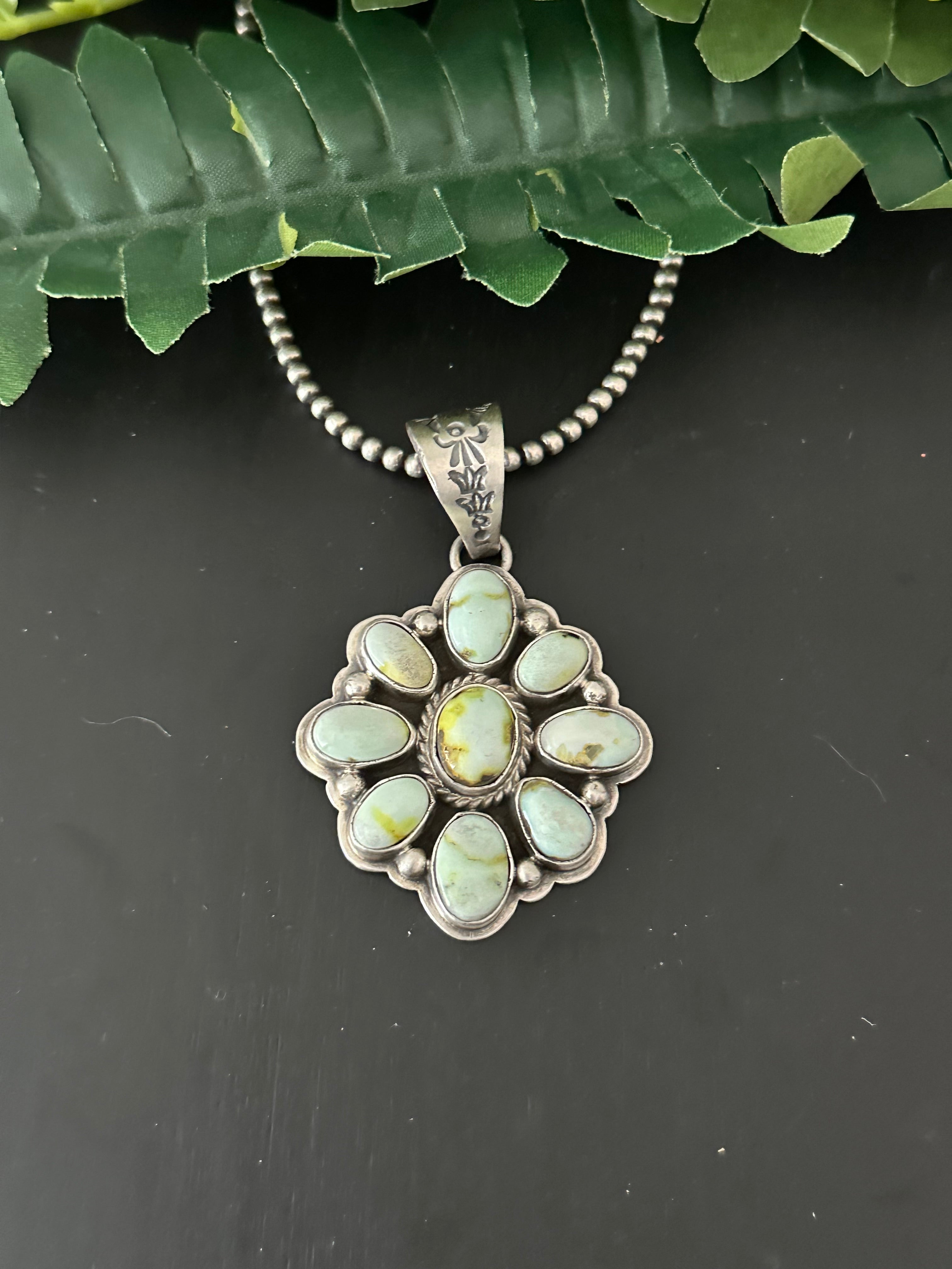 Navajo Made Palomino Variscite & Sterling Silver Cluster Pendant