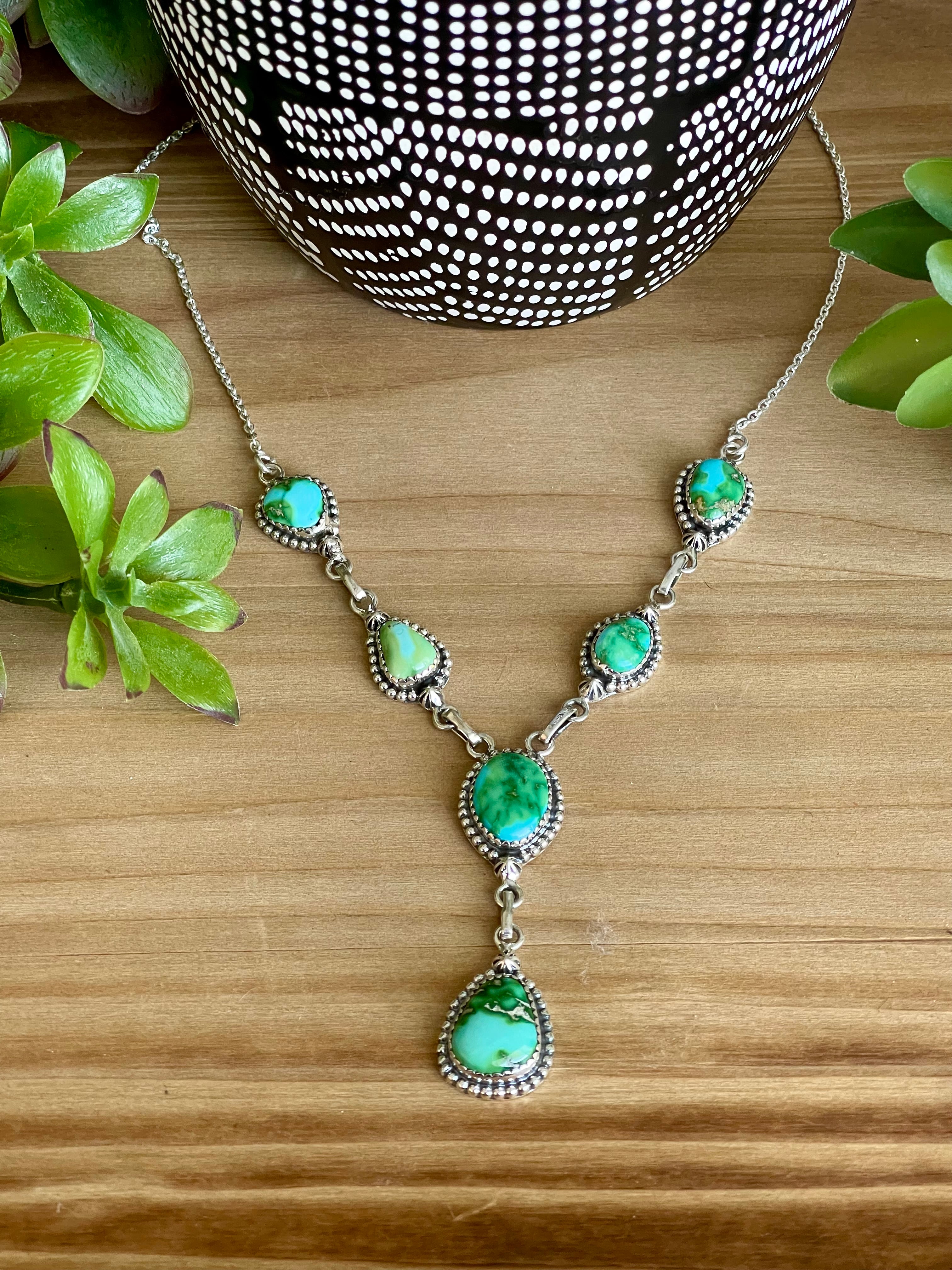 Southwest Handmade Sonoran Mountain Turquoise & Sterling Silver Lariat Necklace