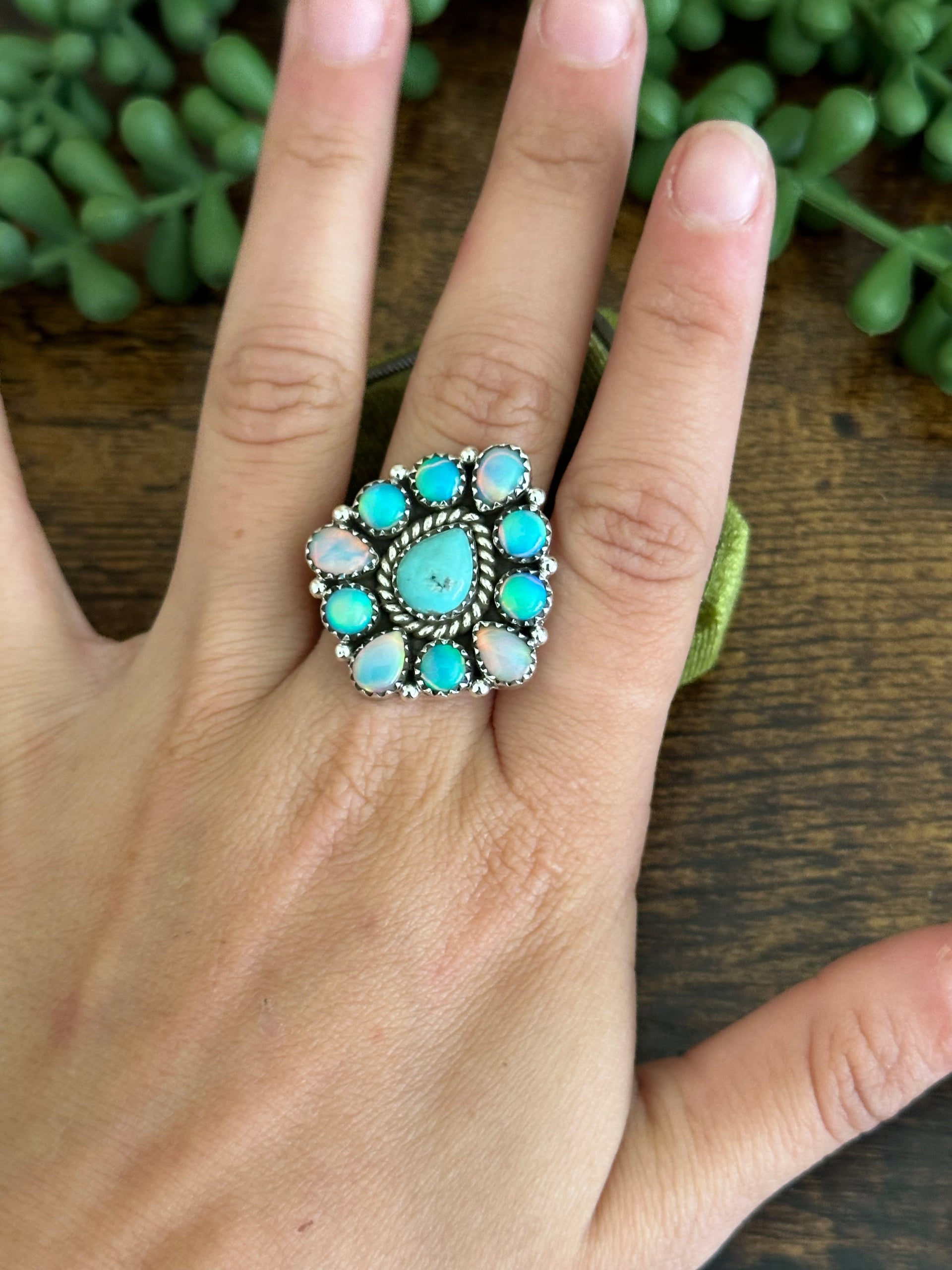 Southwest Handmade Multi Stone & Sterling Silver Adjustable Cluster Ring