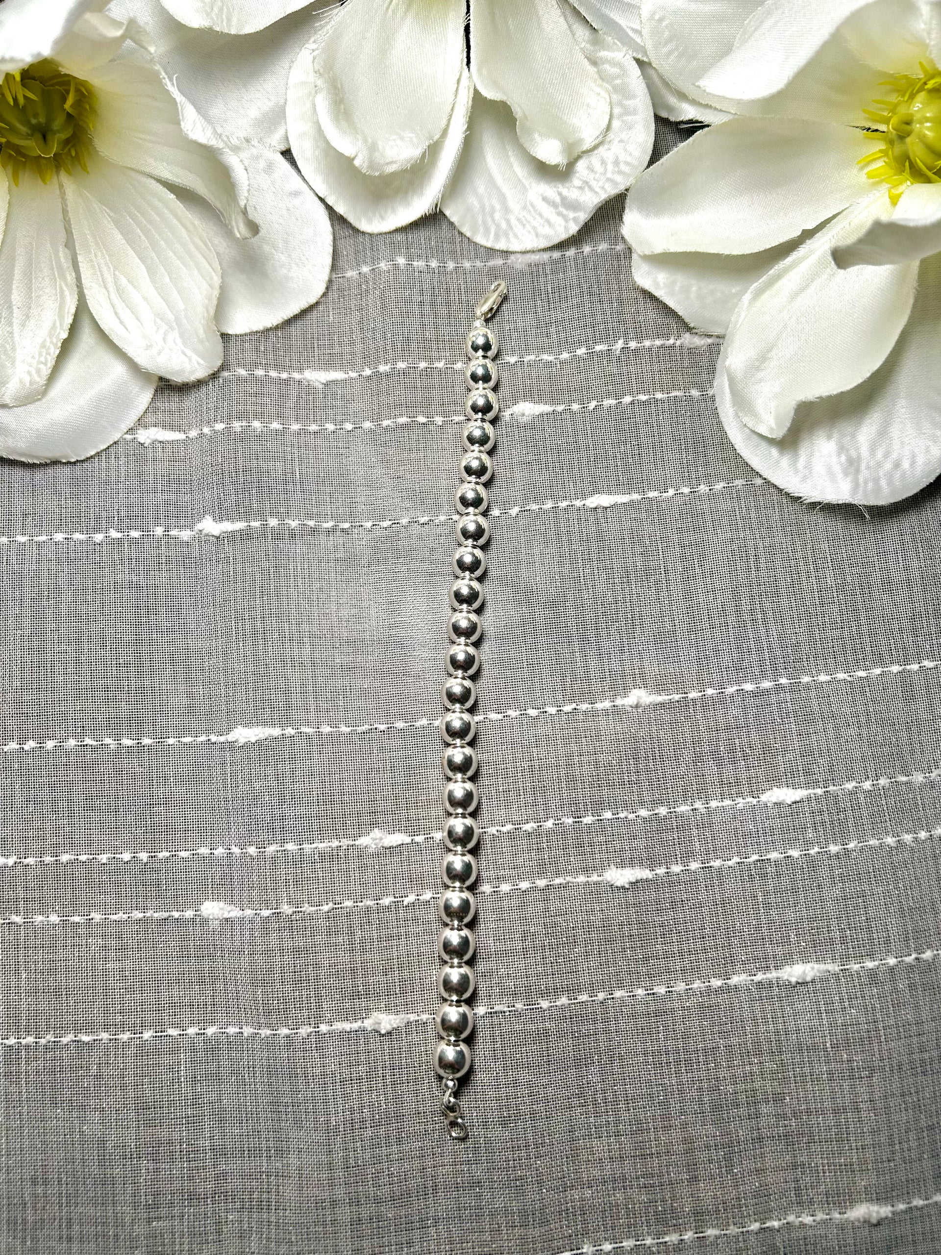Navajo Made Strung 8 MM Sterling Silver Link Bracelet