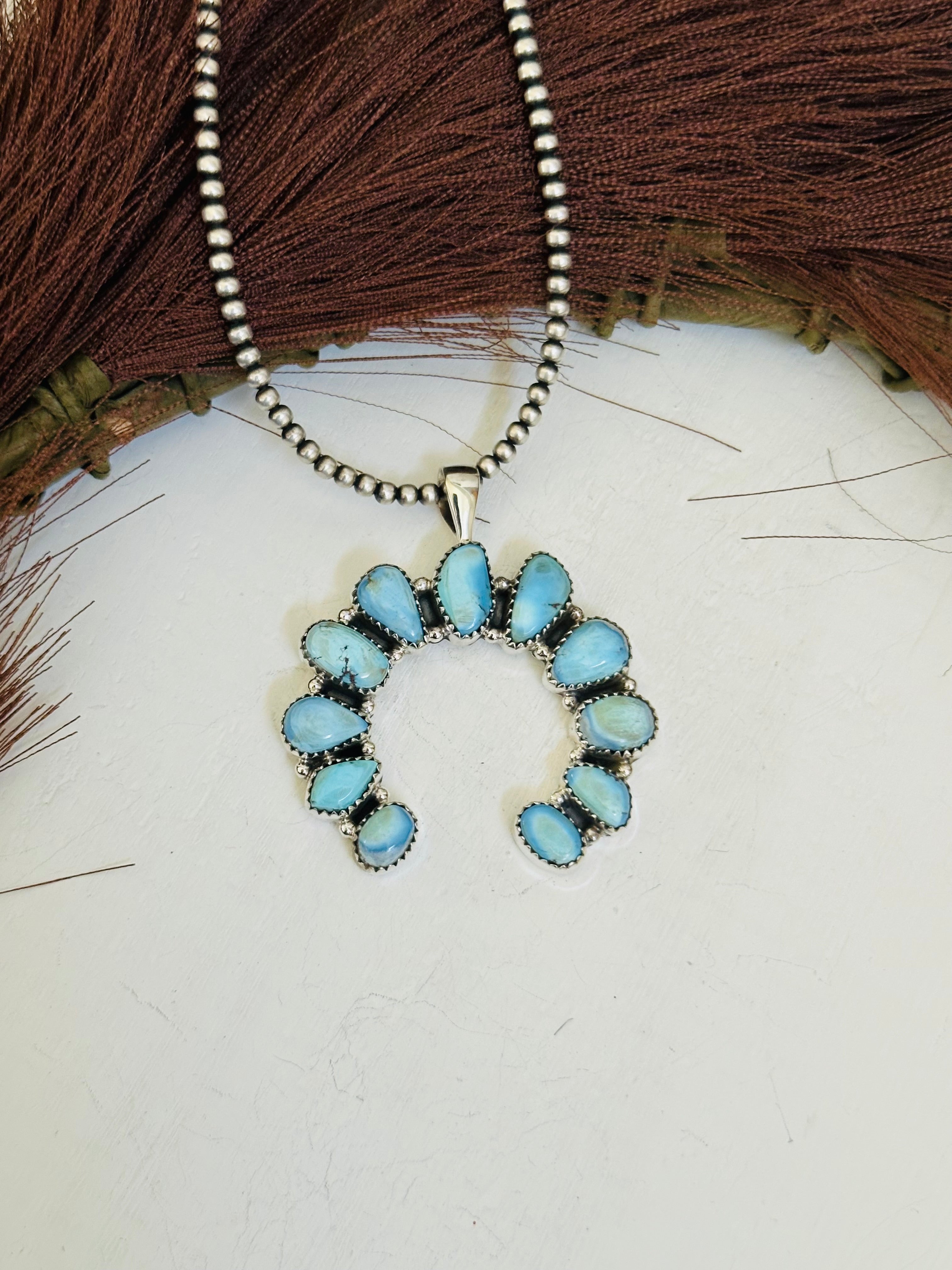 Southwest Handmade Golden Hills Turquoise & Sterling Silver Naja Pendant