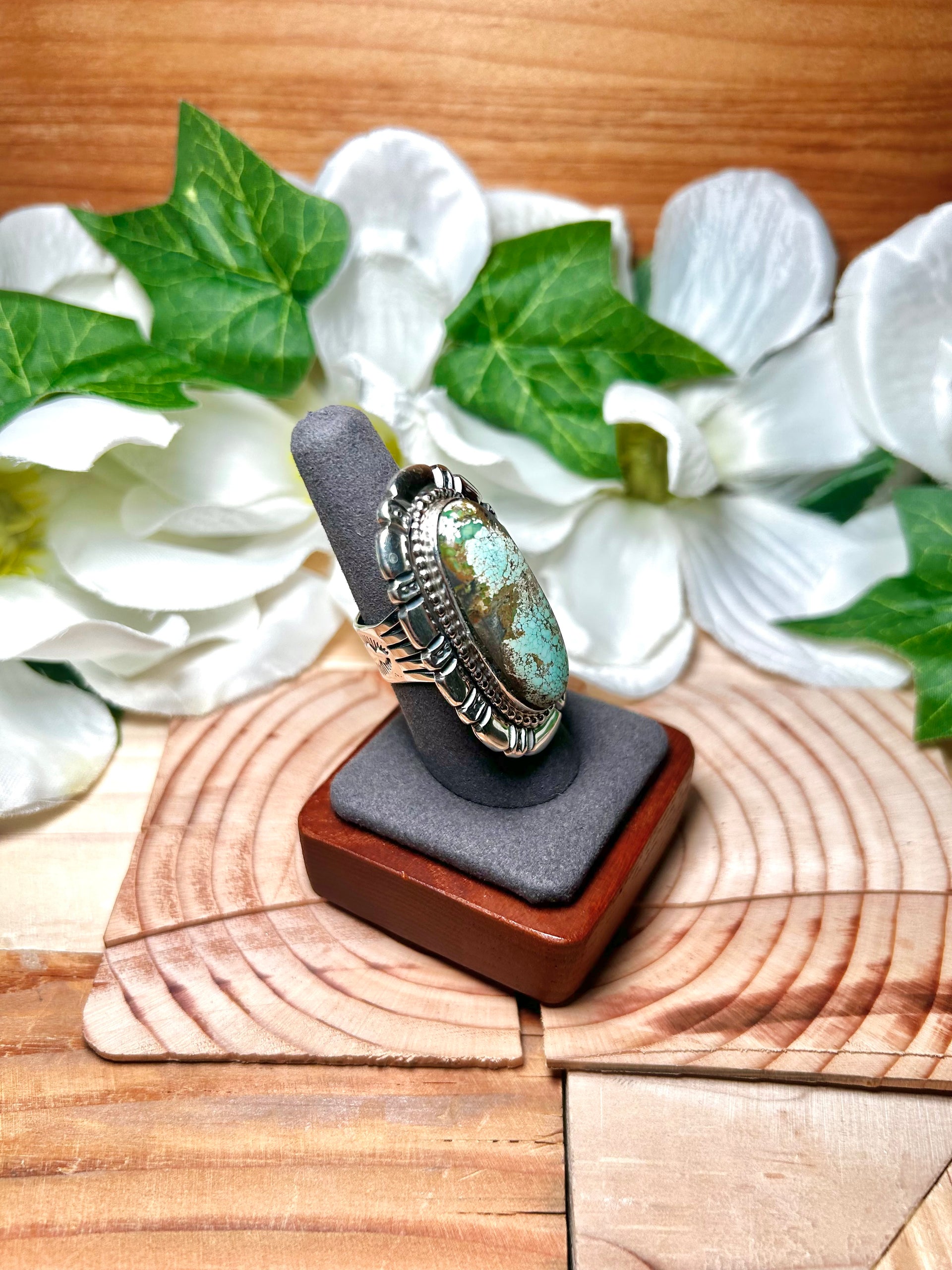 Navajo Made Carica Lake  Turquoise & Sterling Silver Ring Size 8