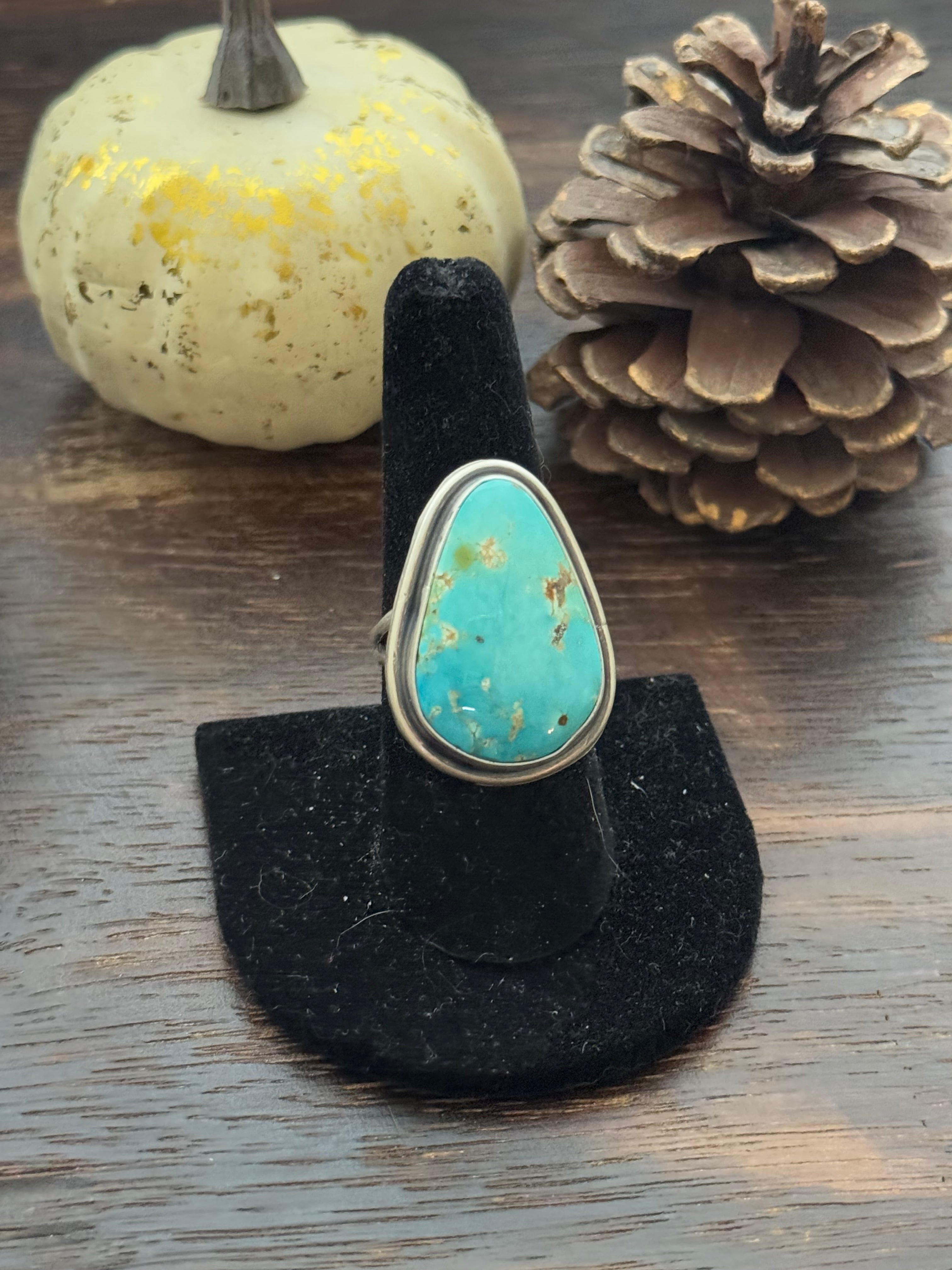 Antonnette Yazzie Sonoran Mountain Turquoise & Sterling Silver Ring Size 8.25