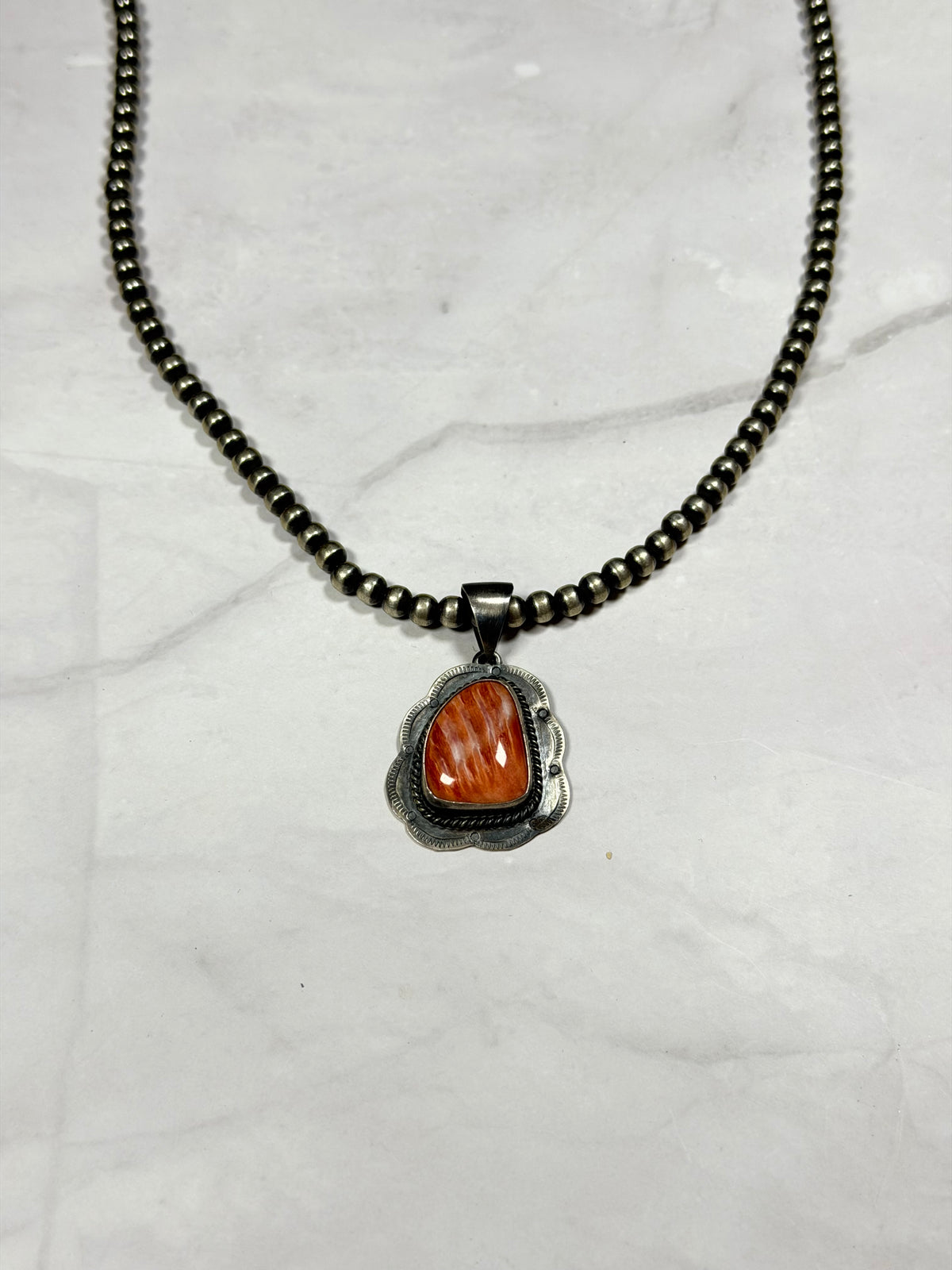 Navajo Made Spiny Oyster & Sterling Silver Pendant