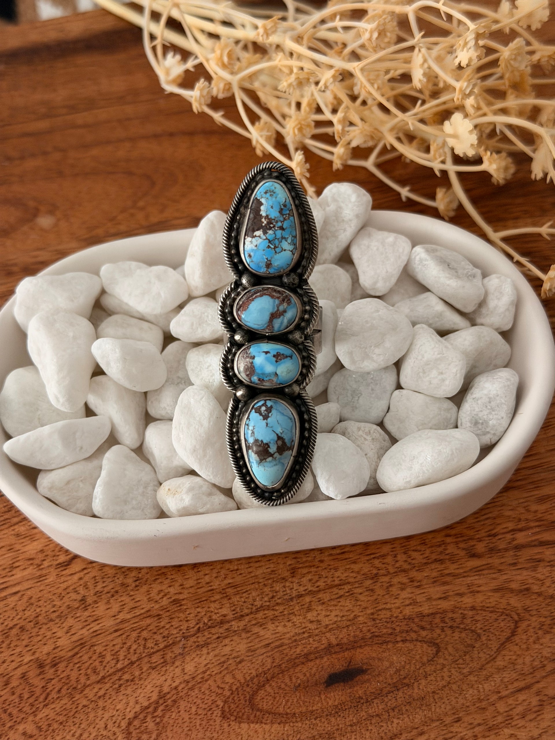 Sheila Becenti Golden Hills Turquoise Sterling Silver Ring Size 8.5