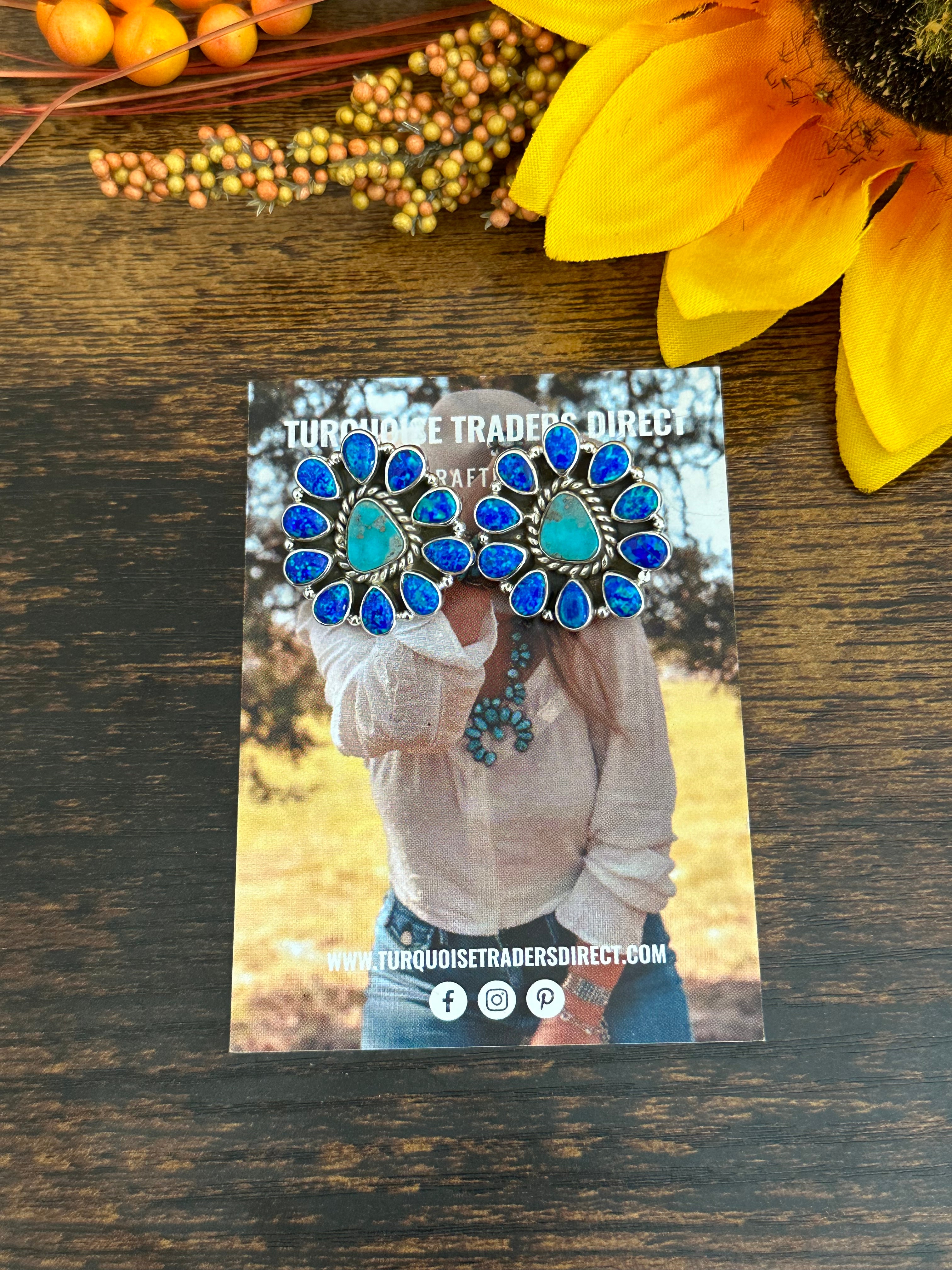 Southwest Handmade Multi Stone & Sterling Silver Post Earrings