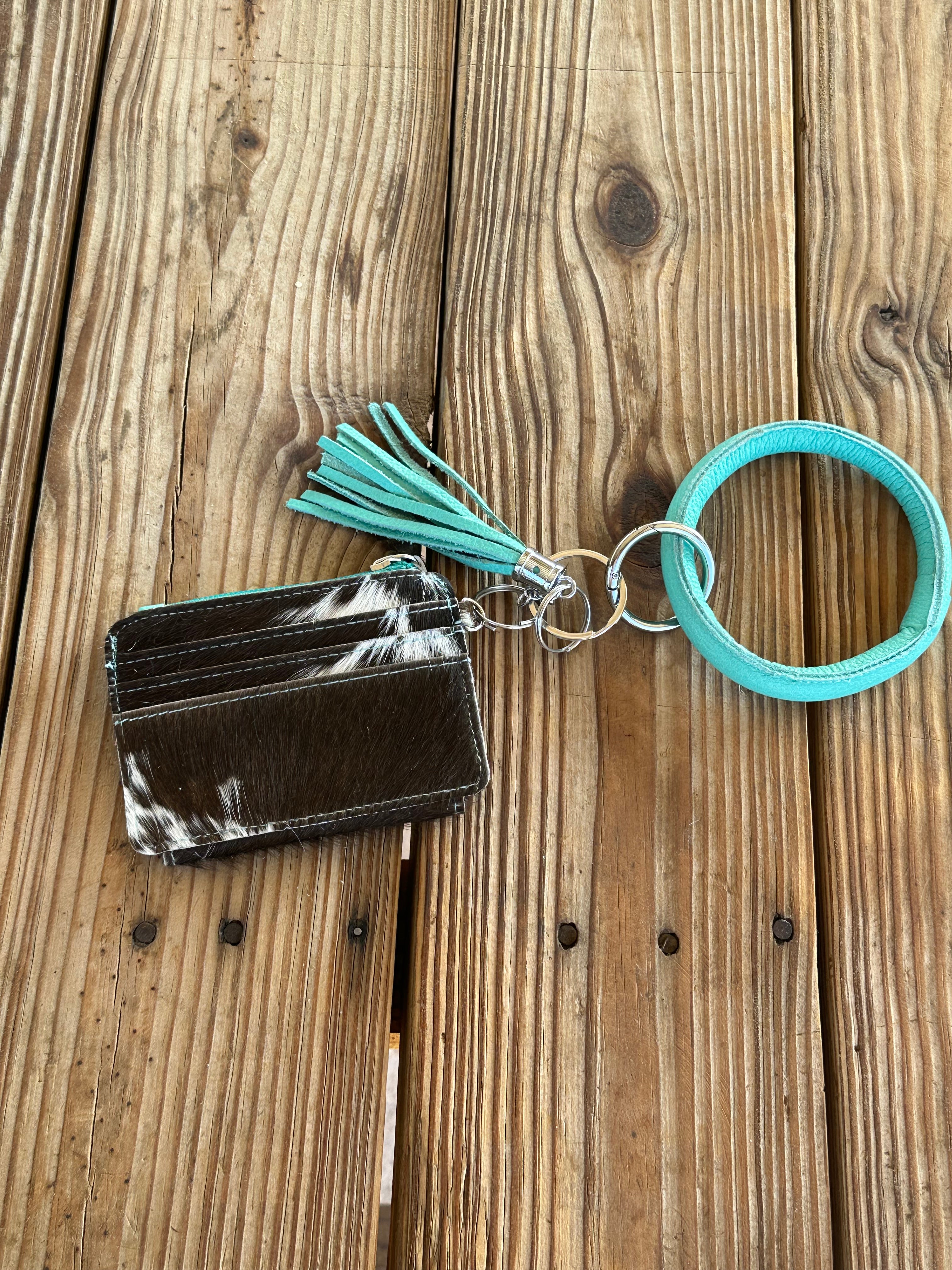 Genuine Leather & Cowhide Wristlet Card Holder