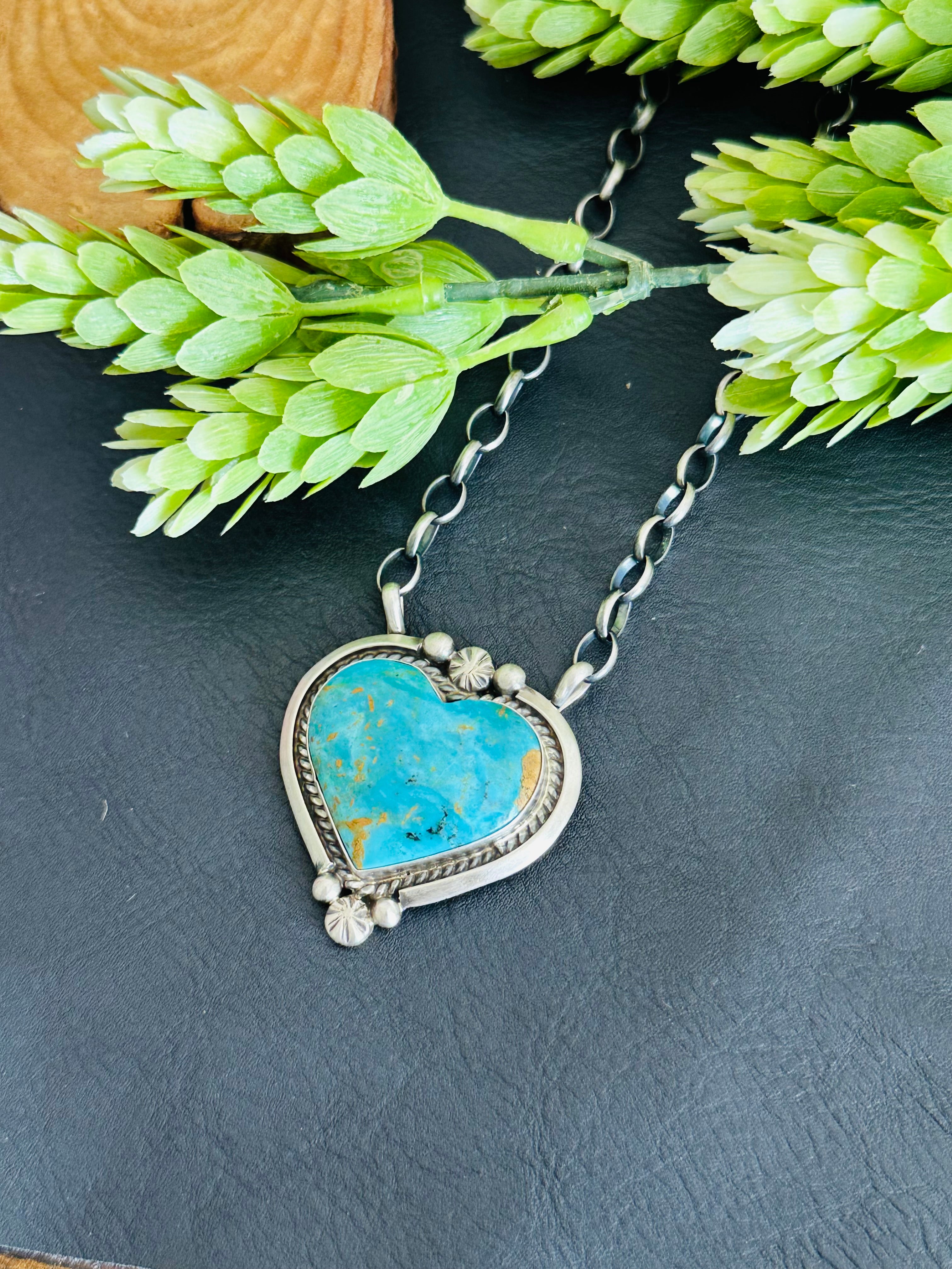 Alfred Martinez Kingman Turquoise & Sterling Silver Heart Necklace