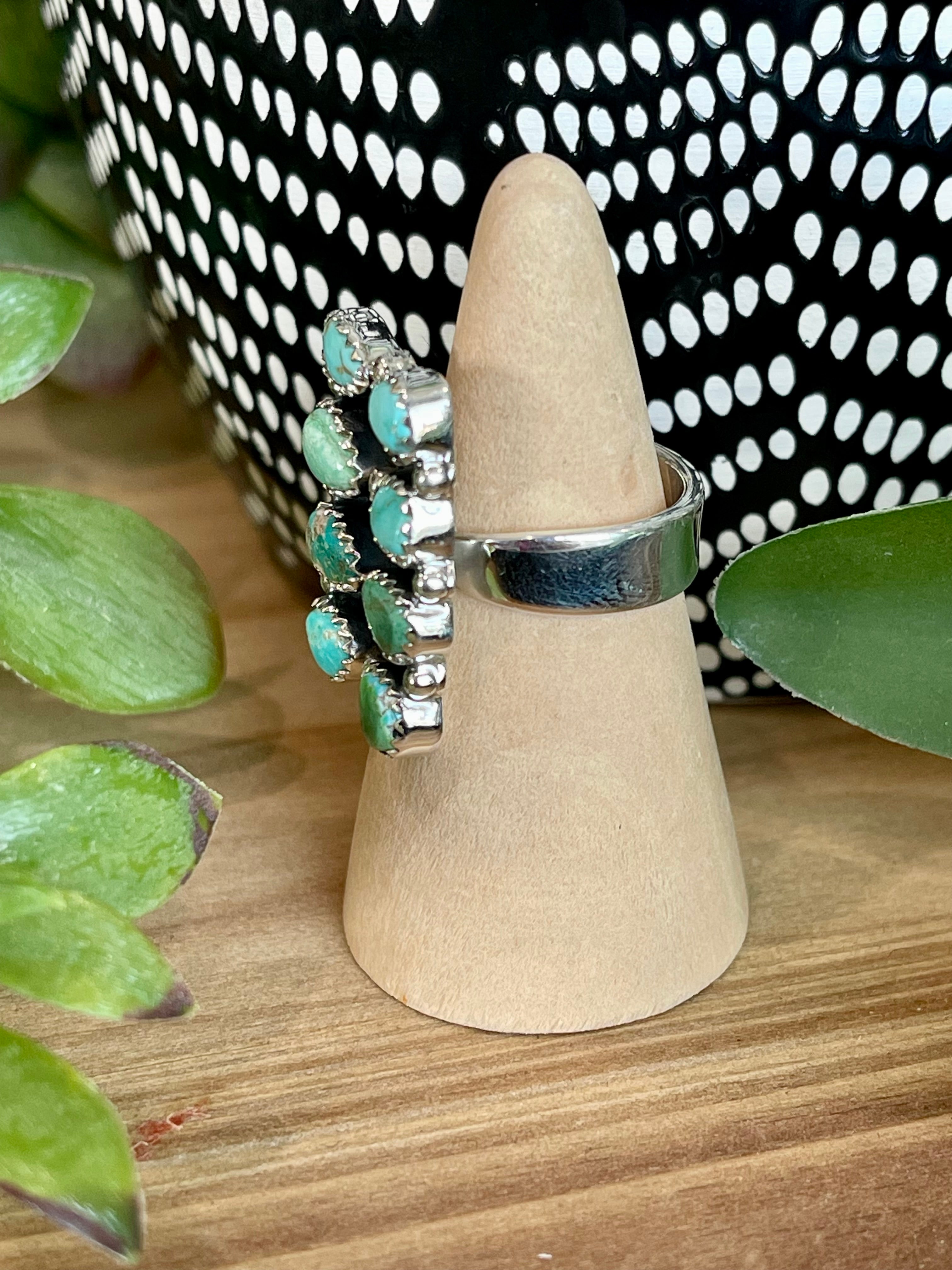 Southwest Handmade Sonoran Mountain Turquoise & Sterling Silver Cluster Adjustable Ring