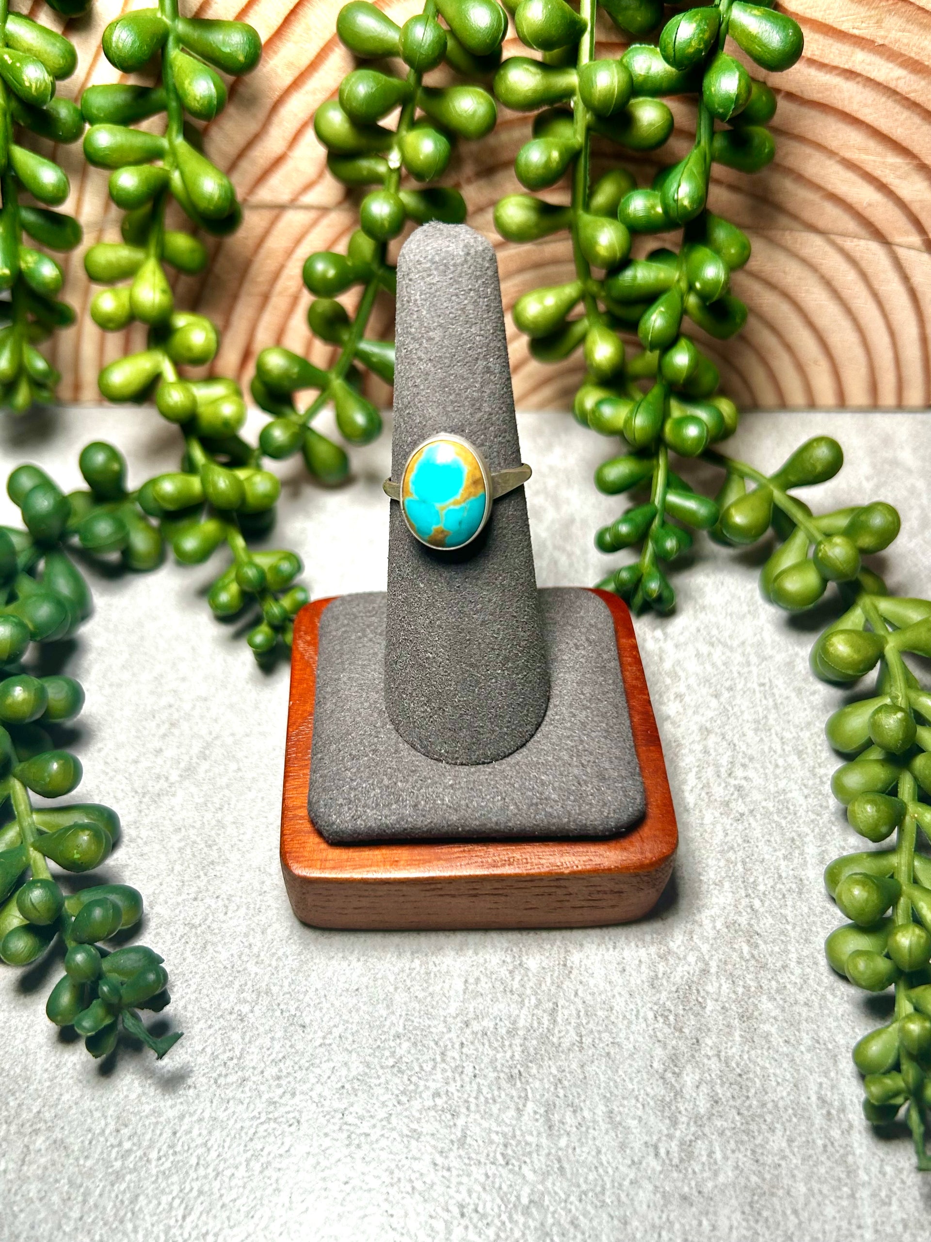 Navajo Made Kingman Turquoise & Sterling Silver Ring Size 6.75