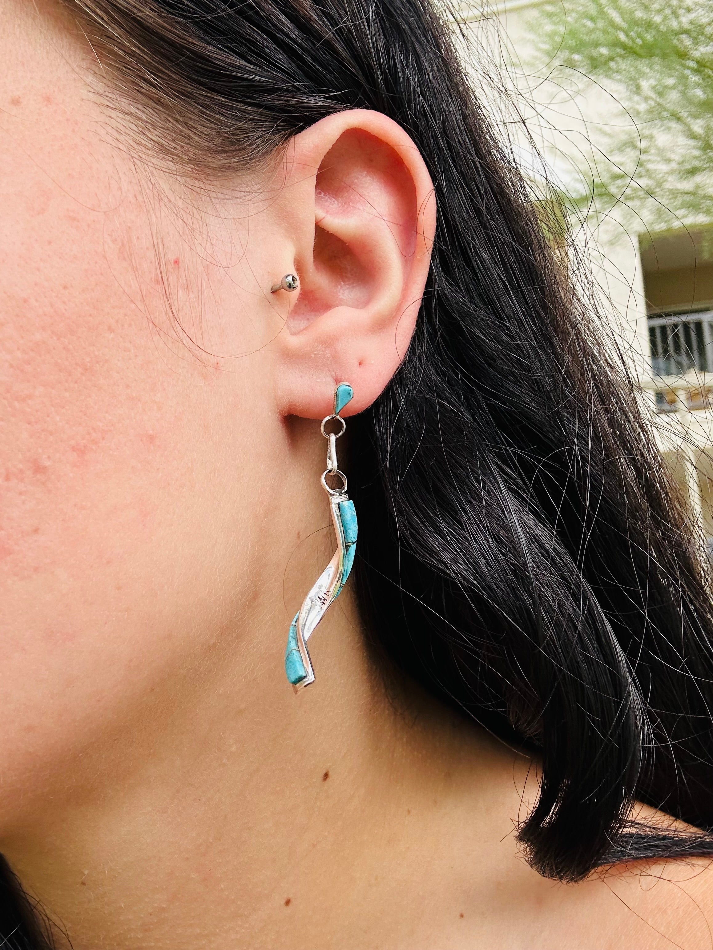 Navajo Made Kingman Turquoise & Sterling Silver Post Earrings