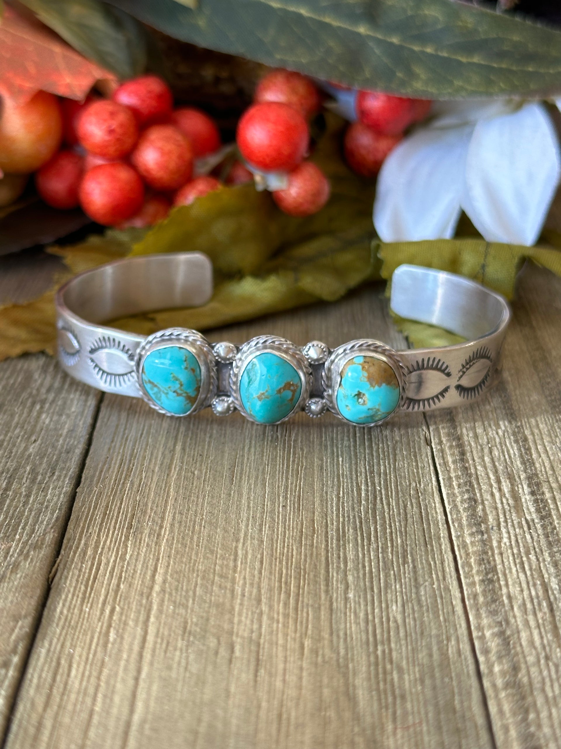 Navajo Made Kingman Turquoise & Sterling Silver Cuff Bracelet