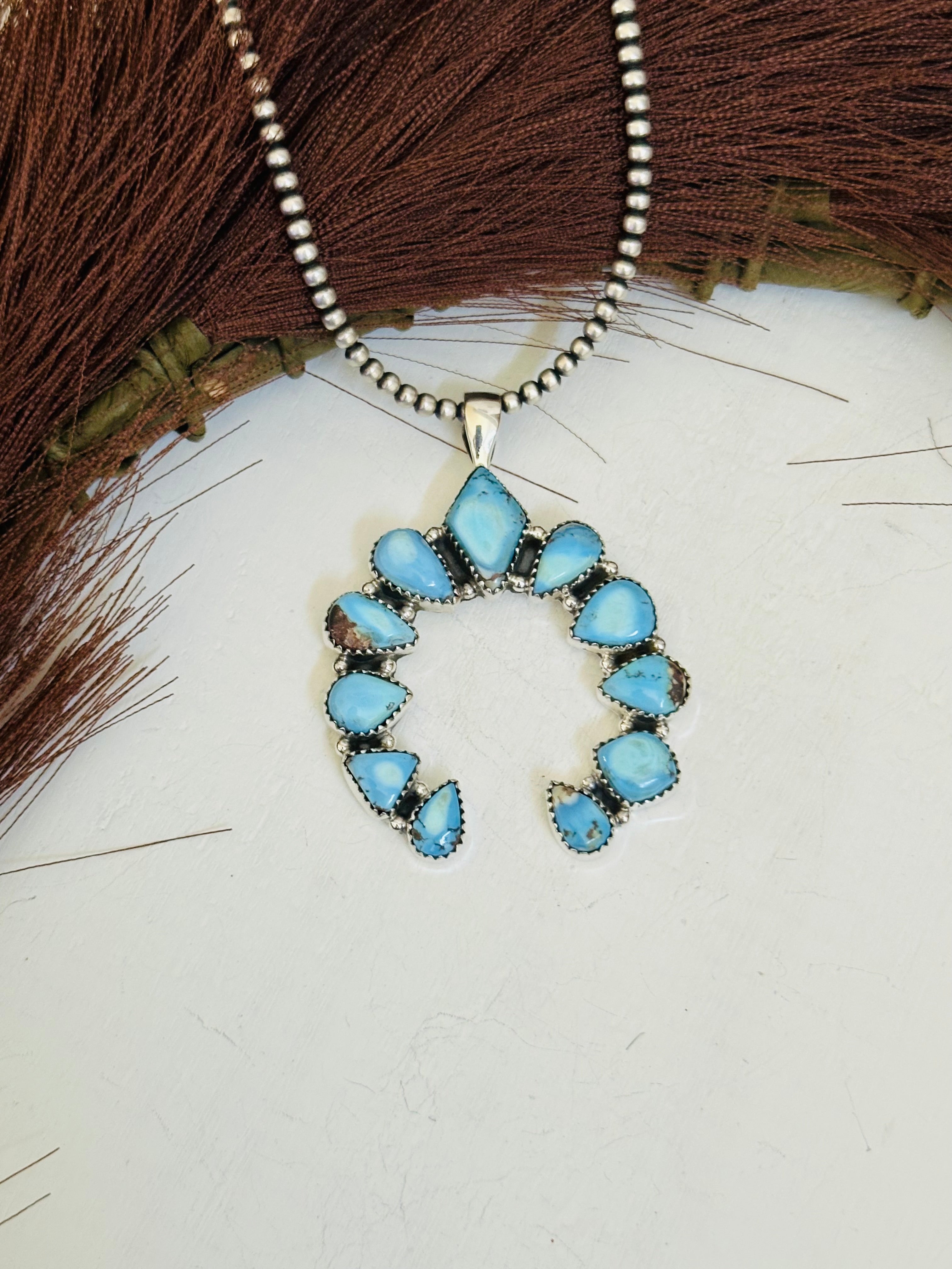 Southwest Handmade Golden Hills Turquoise & Sterling Silver Naja Pendant