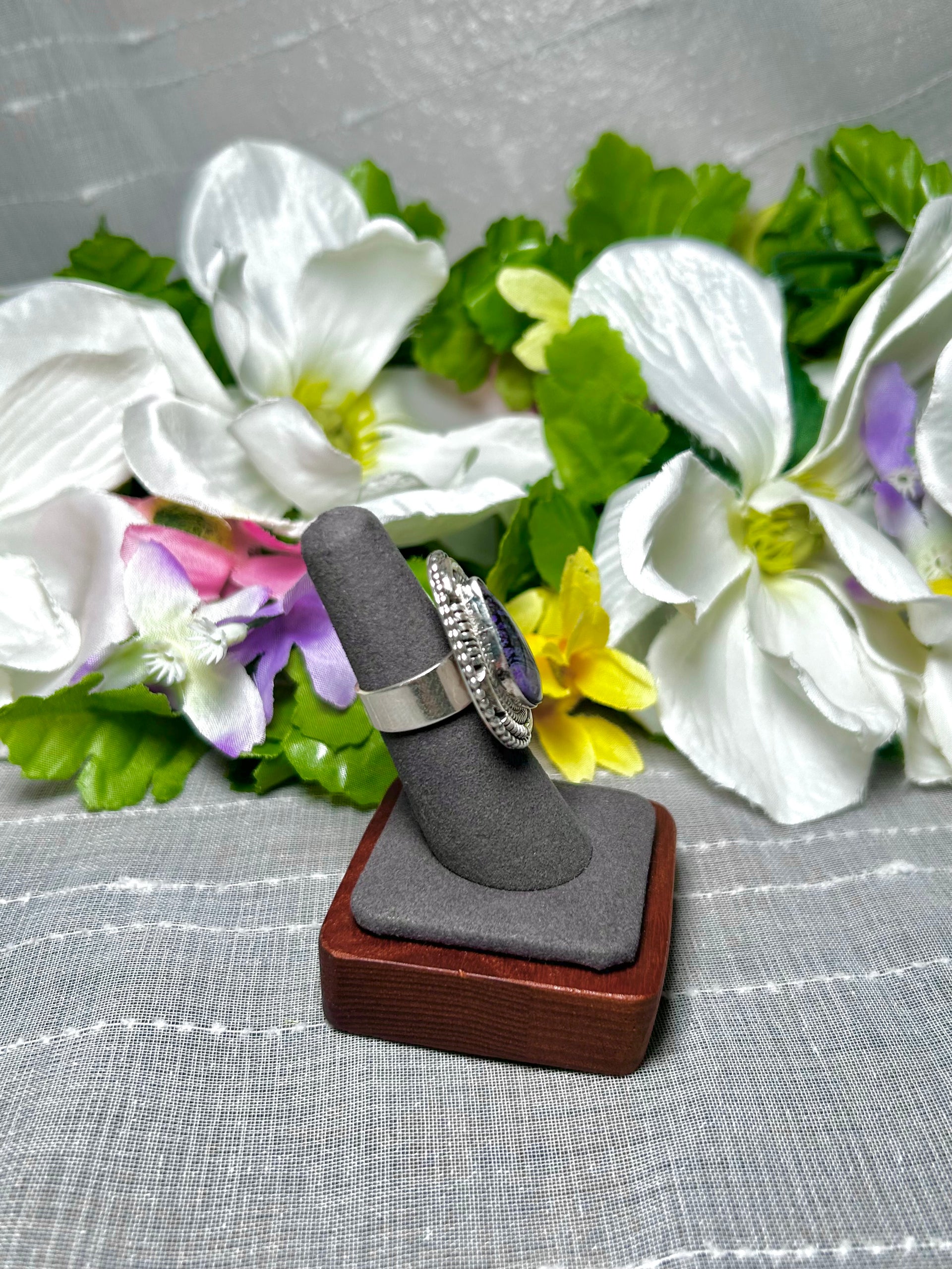 Navajo Made Charoite & Sterling Silver Adjustable Ring