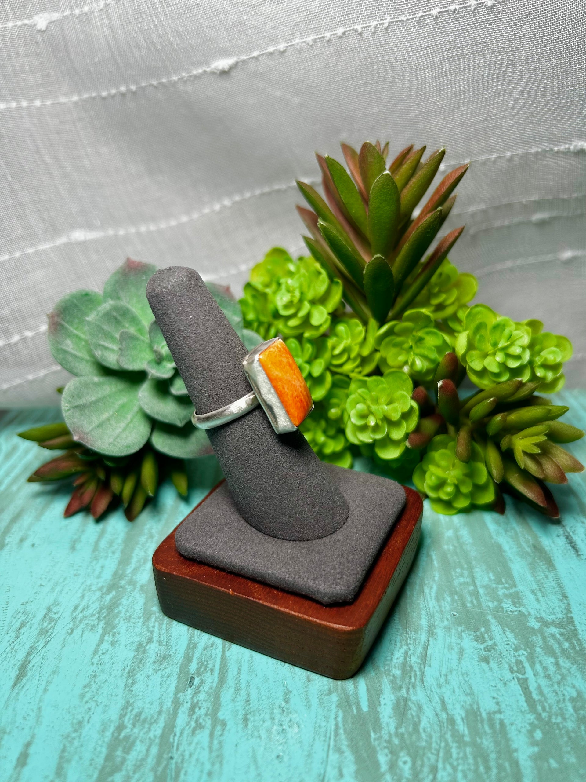 Navajo Made Spiny Oyster & Sterling Sliver Ring Size 6.75