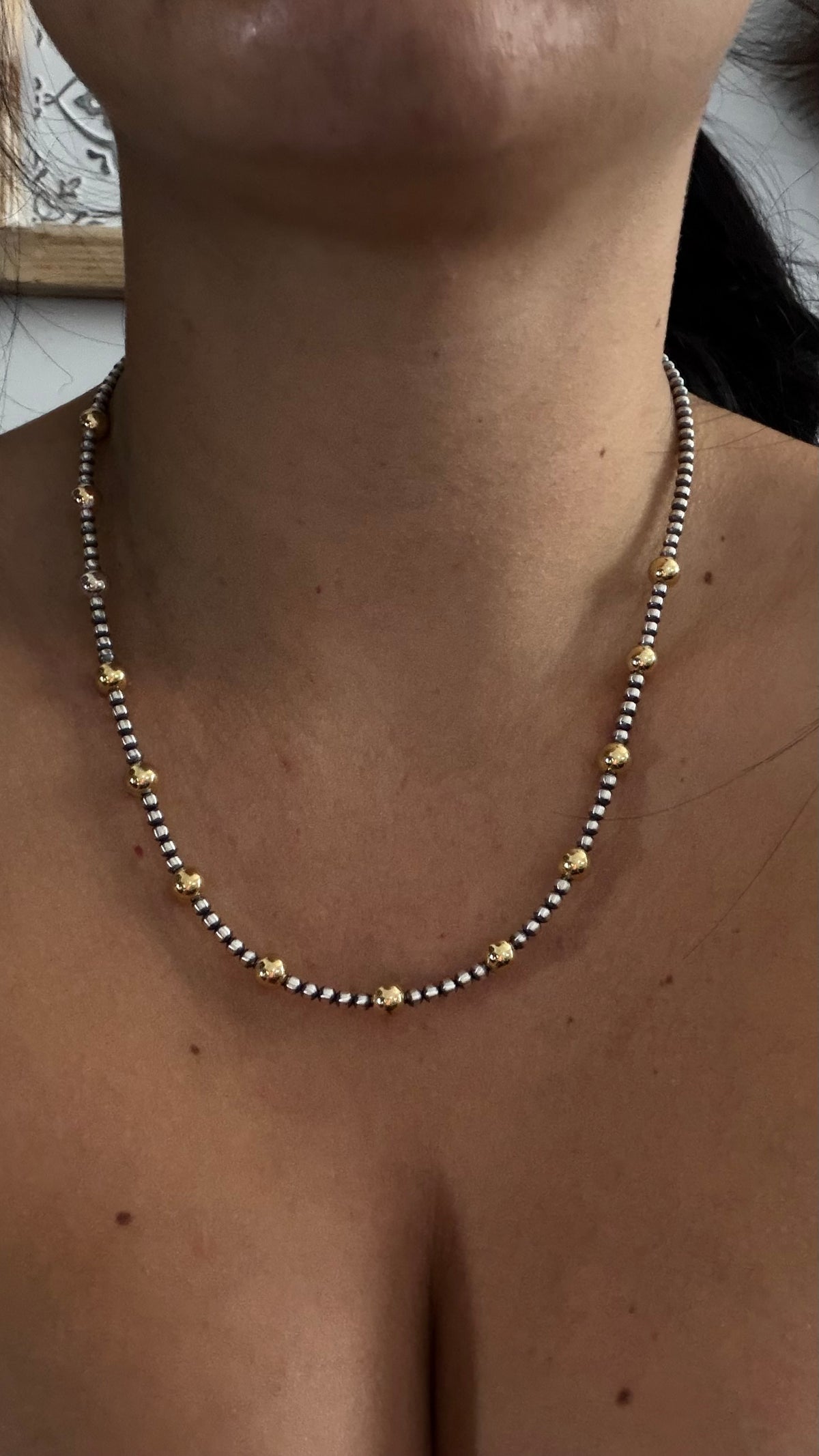 Navajo Made Strung 14K Gold Plated & Sterling Silved 18” Necklace